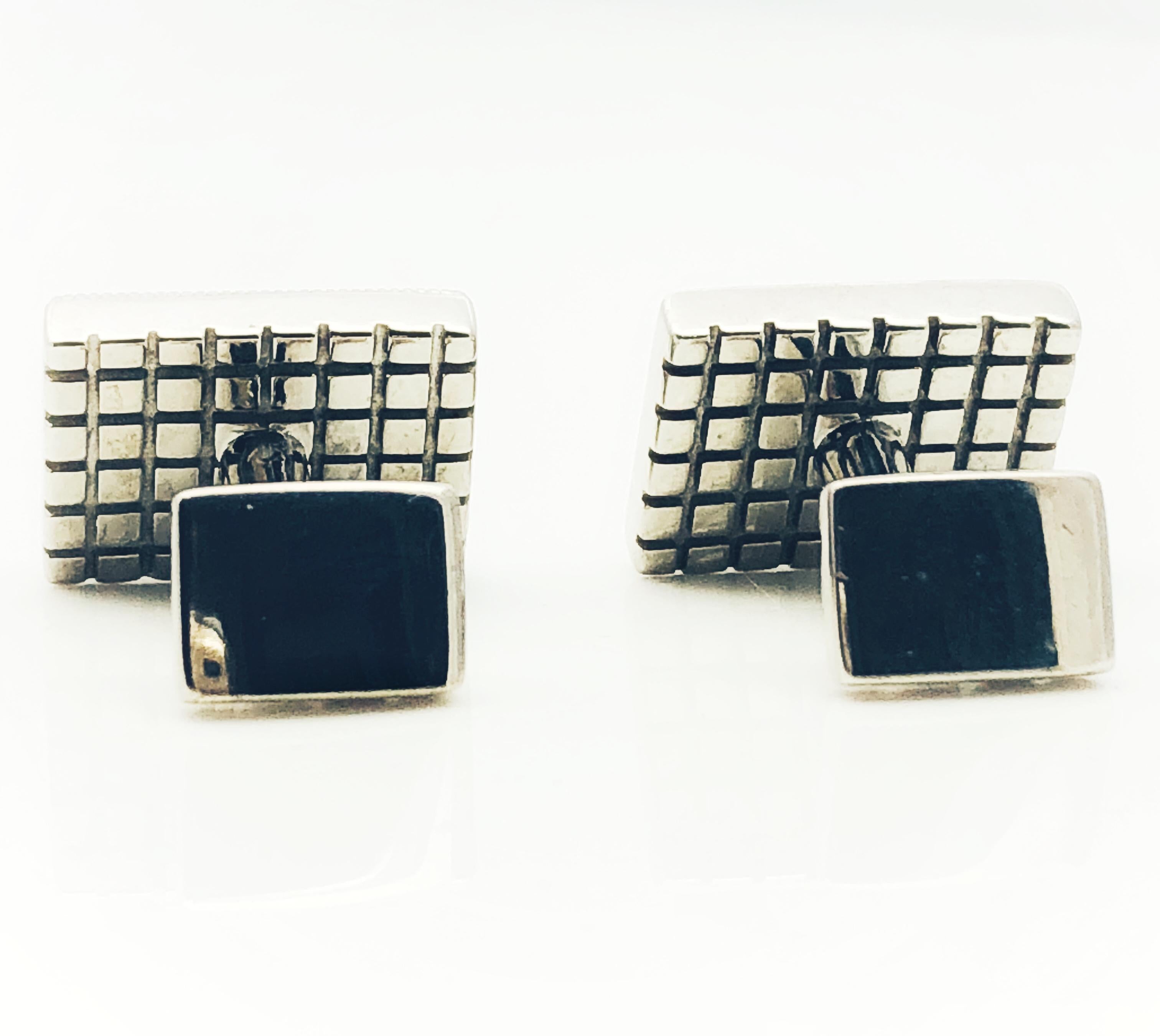 Sterling Silver Rectangular Engrave-Able Cufflinks In Excellent Condition In Birmingham, AL