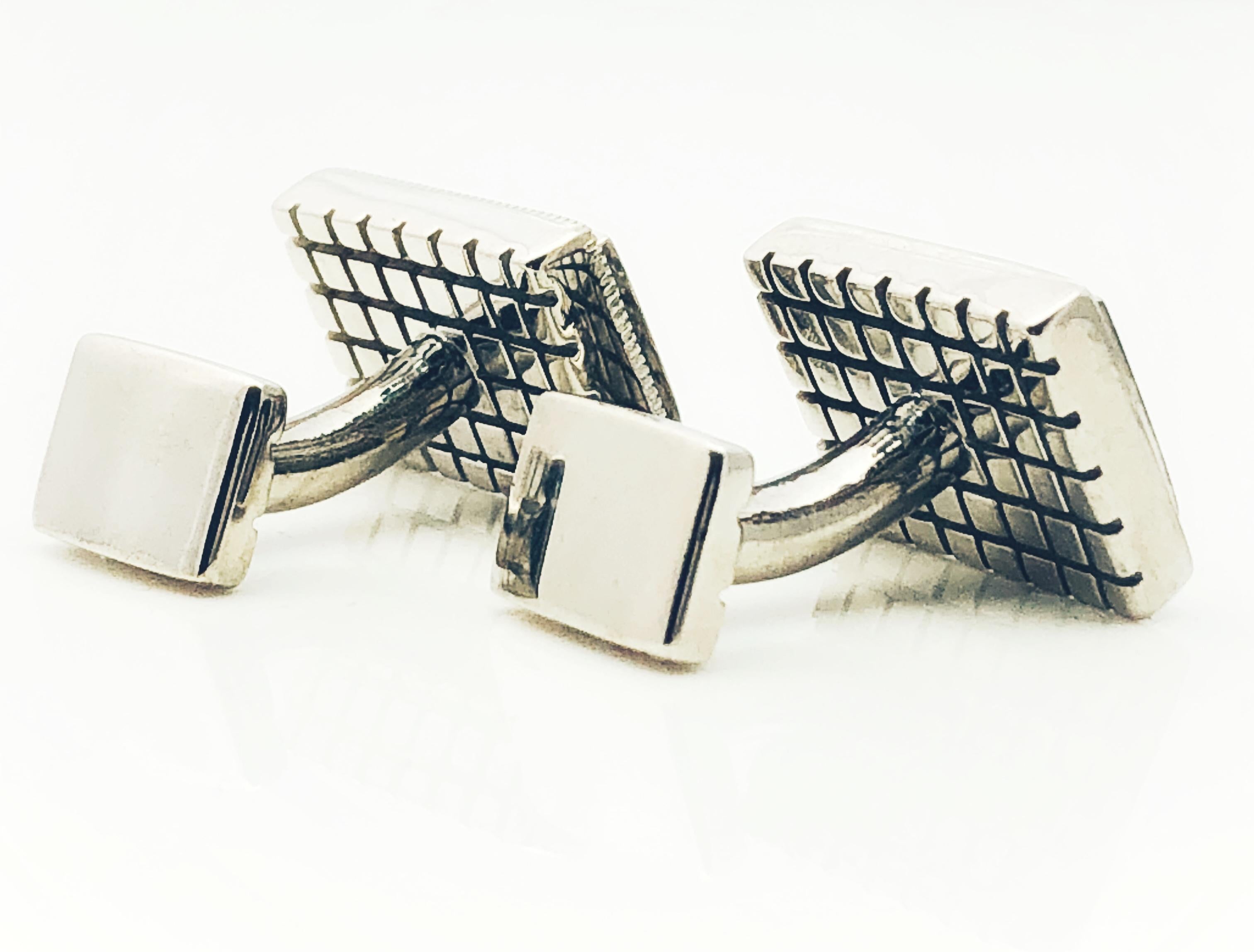 Women's or Men's Sterling Silver Rectangular Engrave-Able Cufflinks