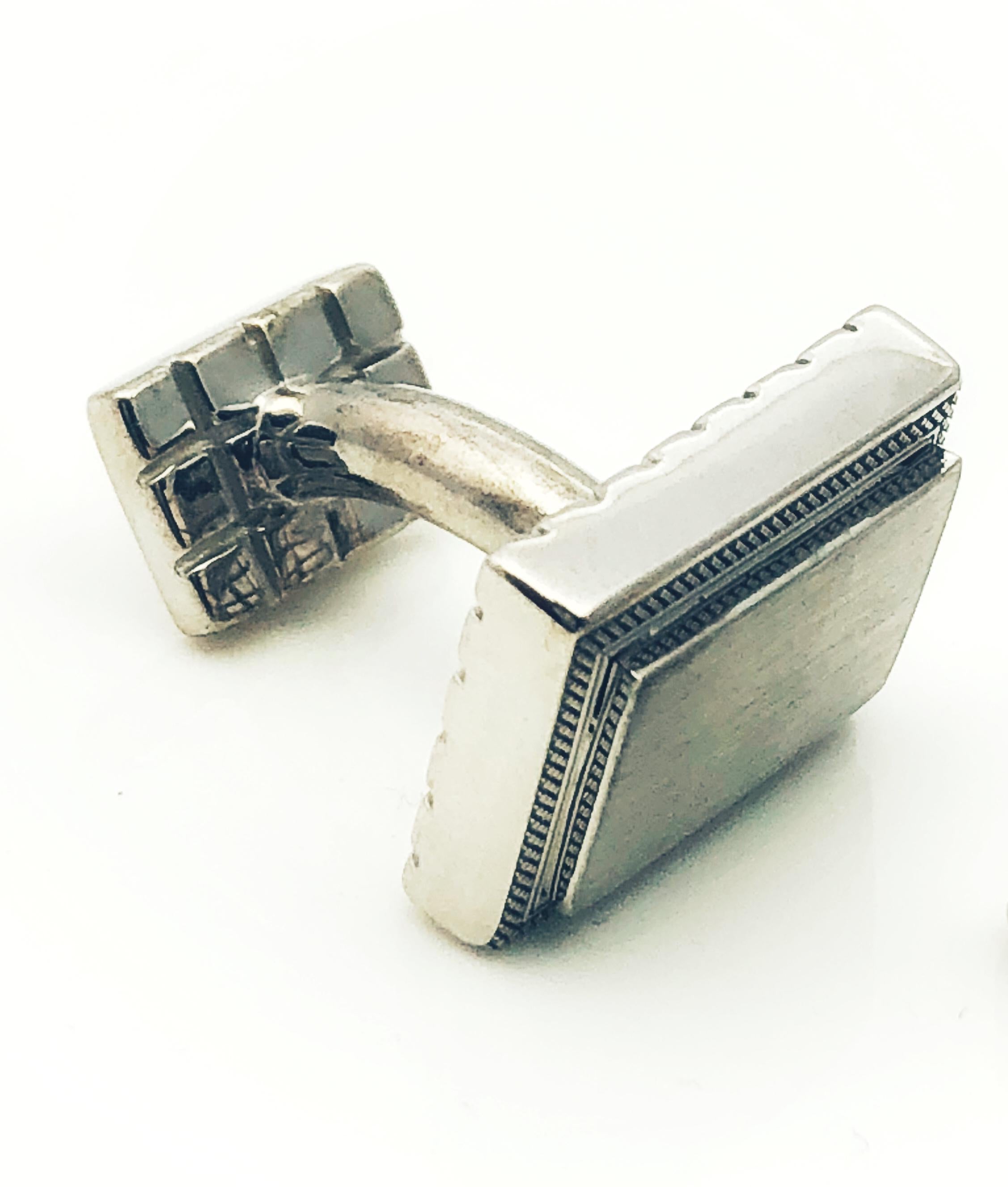 Sterling Silver Rectangular Engrave-Able Cufflinks 1