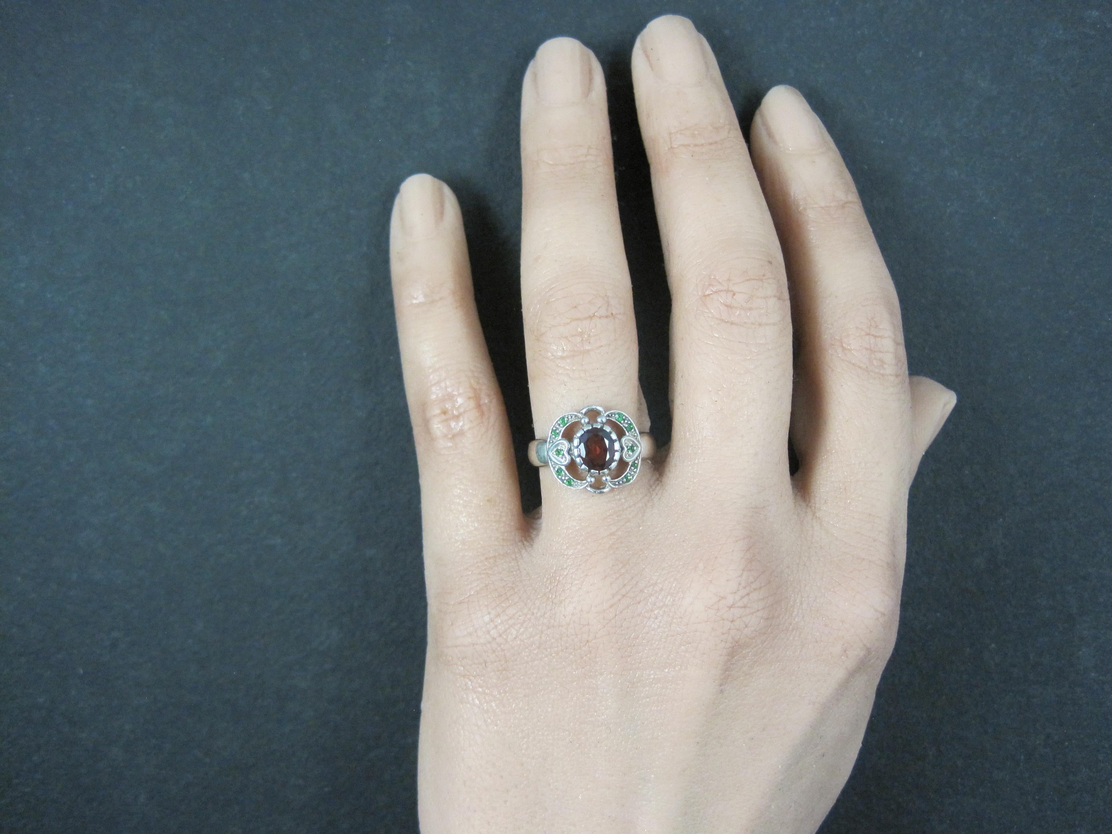 Sterling Silver Red and Tsavorite Garnet Ring Size 5.5 For Sale 4