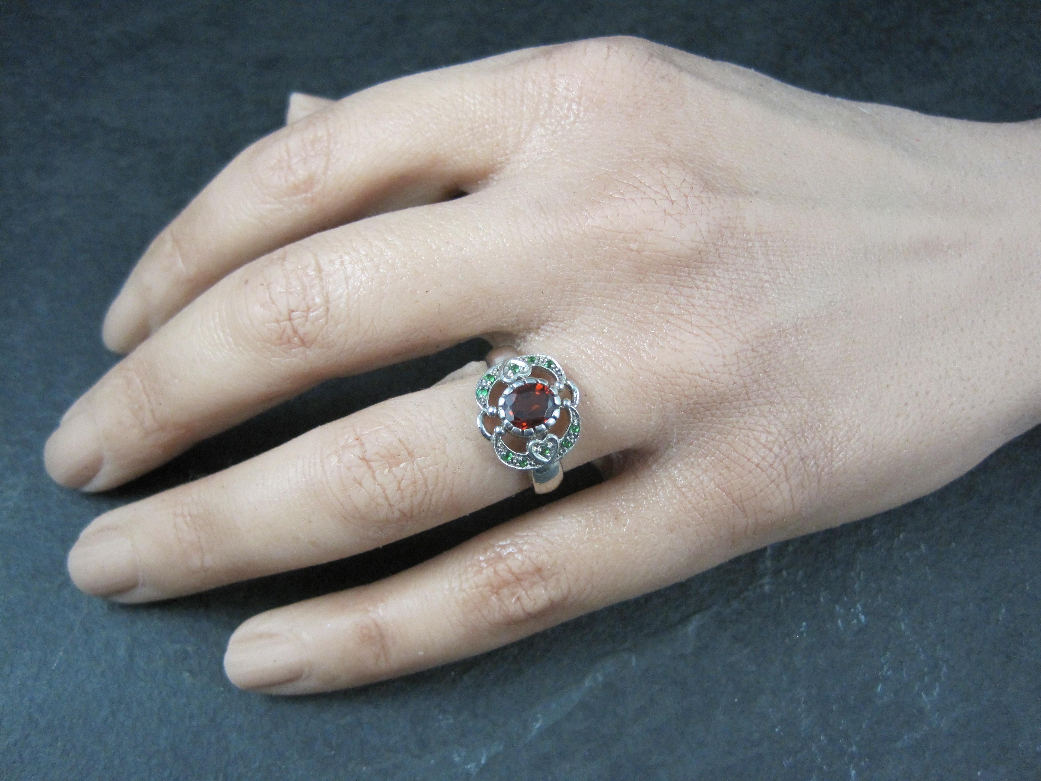 Women's Sterling Silver Red and Tsavorite Garnet Ring Size 5.5 For Sale