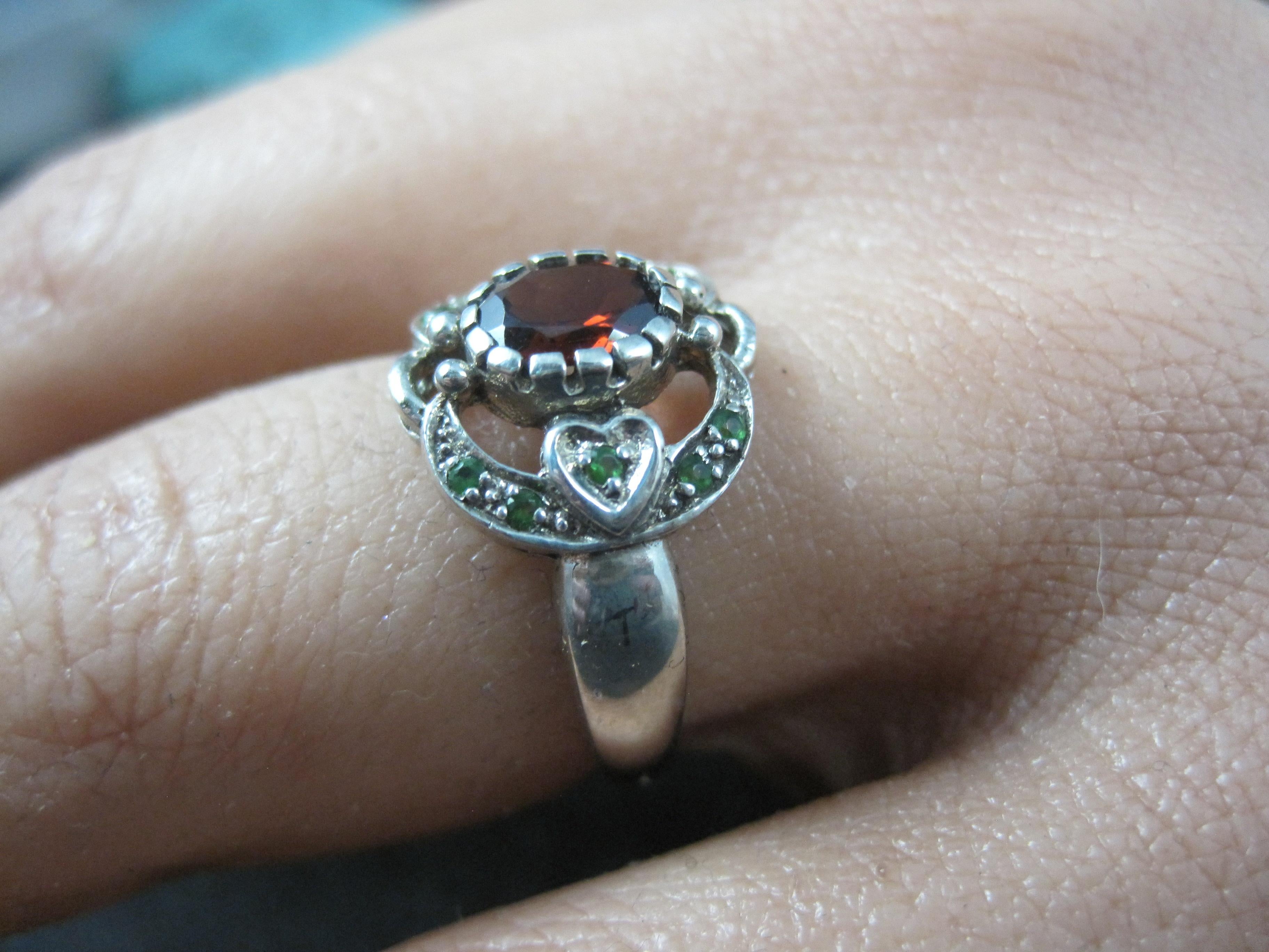 Sterling Silver Red and Tsavorite Garnet Ring Size 5.5 For Sale 2