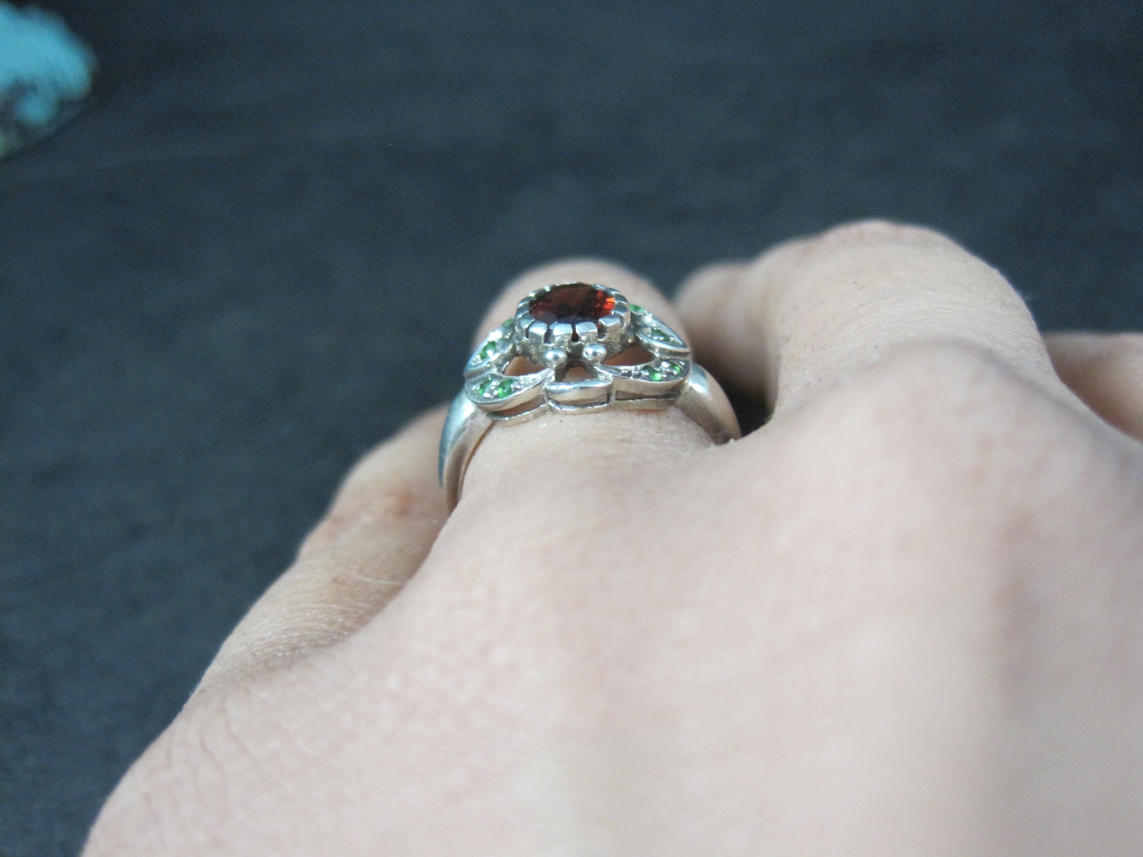 Sterling Silver Red and Tsavorite Garnet Ring Size 5.5 For Sale 3