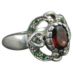 Sterling Silver Red and Tsavorite Garnet Ring Size 5.5