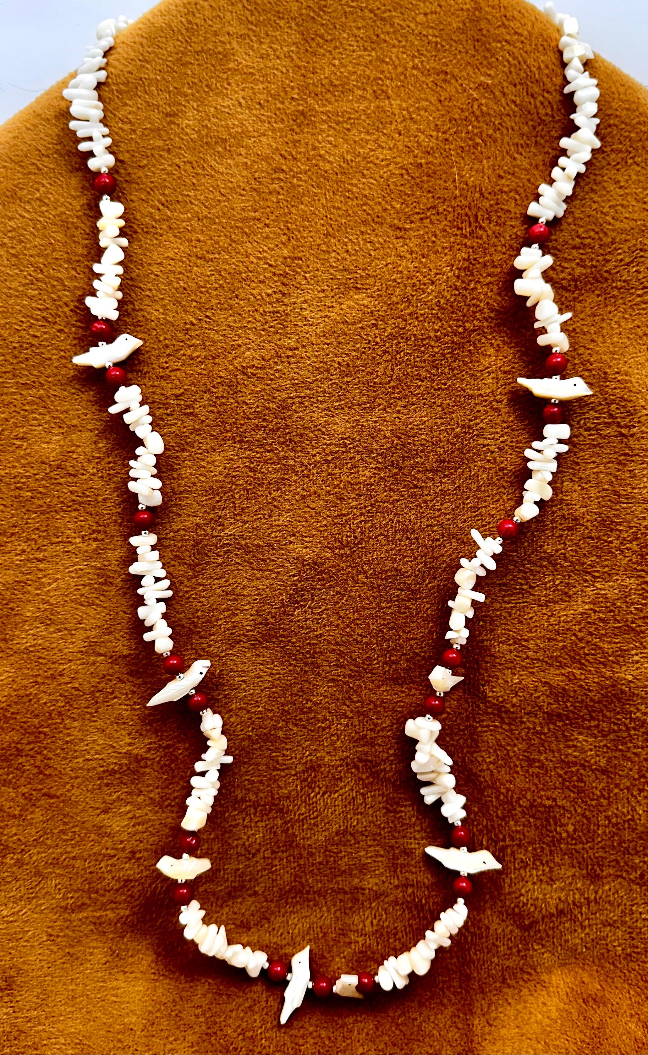 Sterling Silver Red Coral Mother Of Pearl Fetish 27
