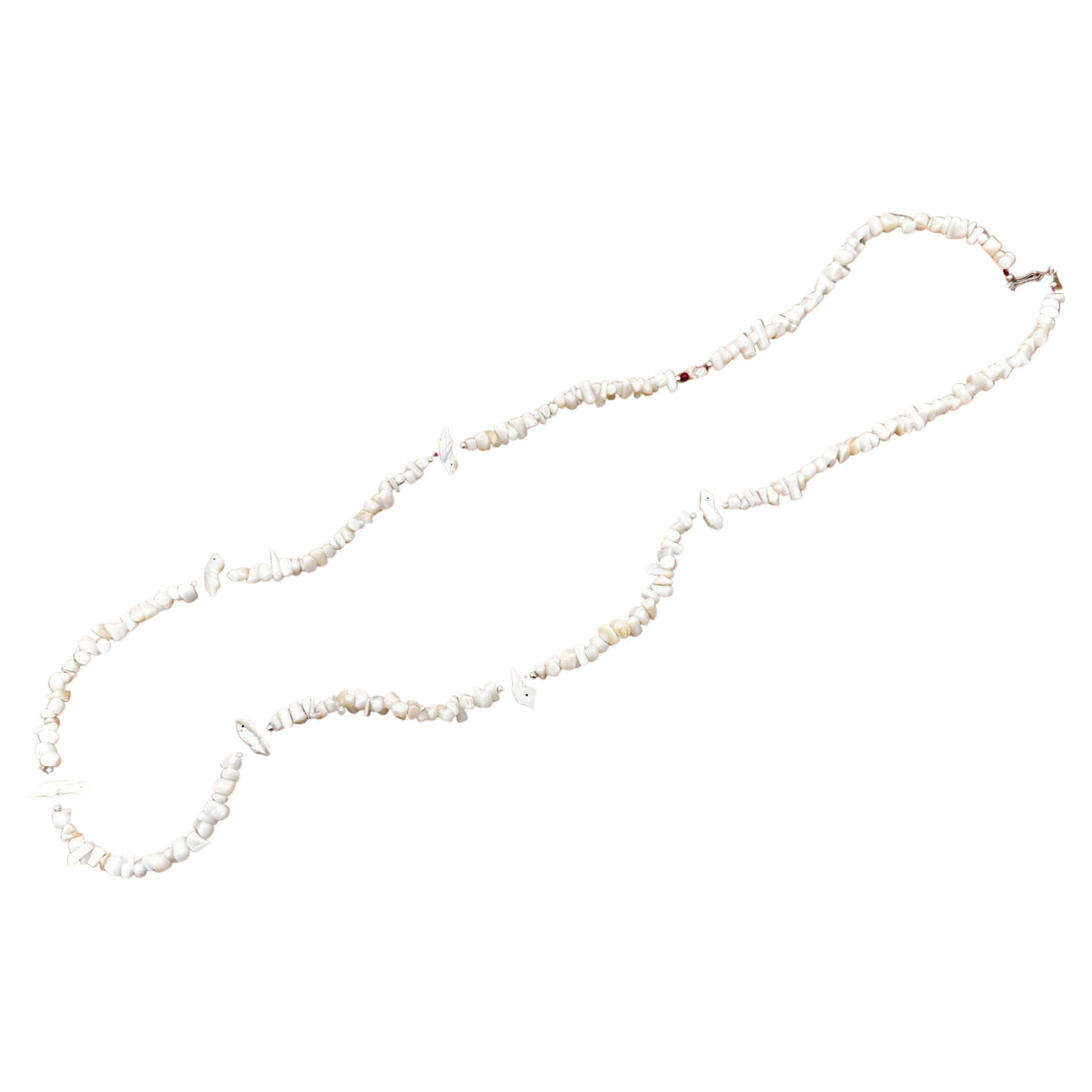 Sterling Silver Red Coral Mother Of Pearl Fetish 32" Necklace 