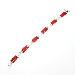 Sterling Silver Red Jade Link Bracelet
