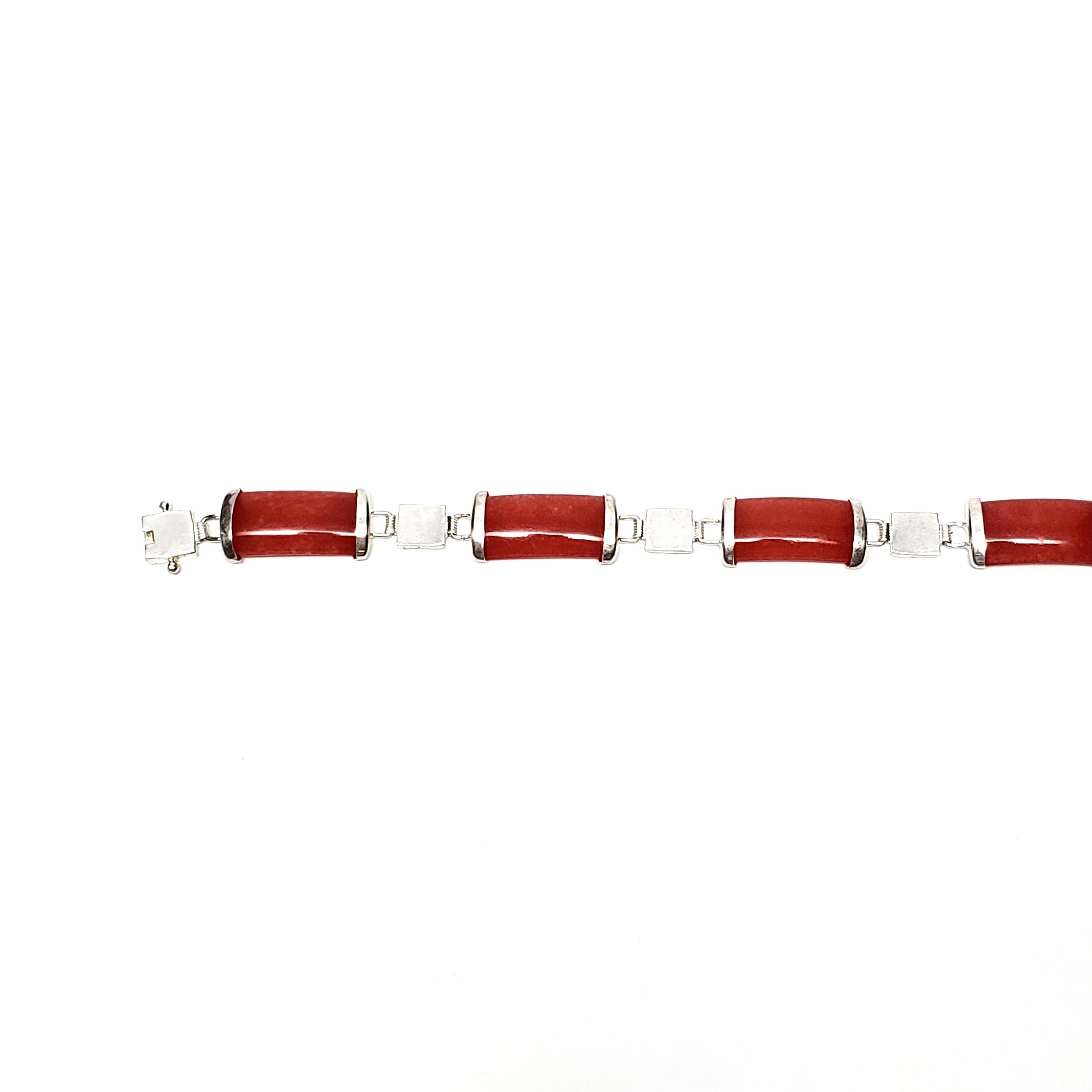 Mixed Cut Sterling Silver Red Jade Link Bracelet