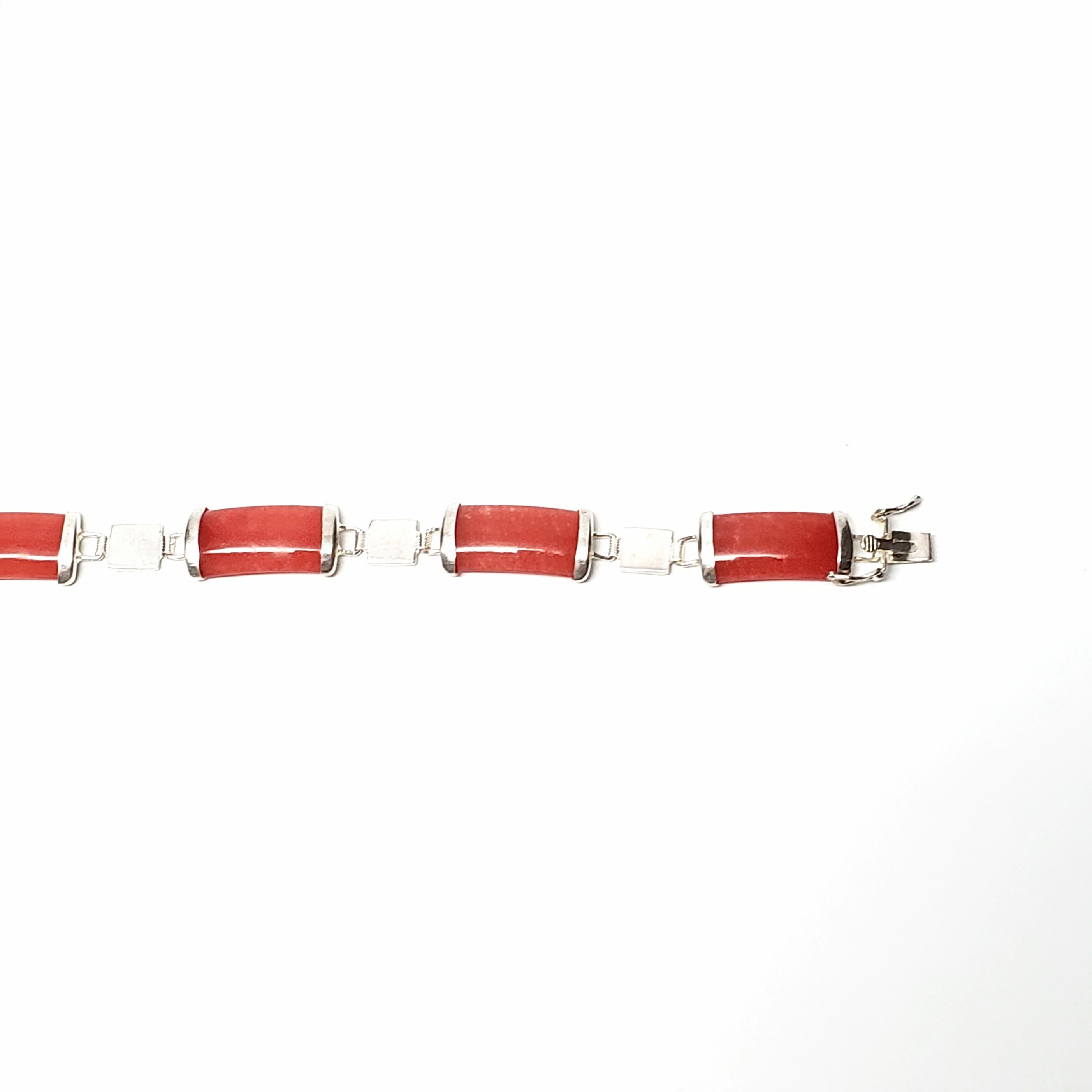 Sterling Silver Red Jade Link Bracelet In Good Condition In Washington Depot, CT