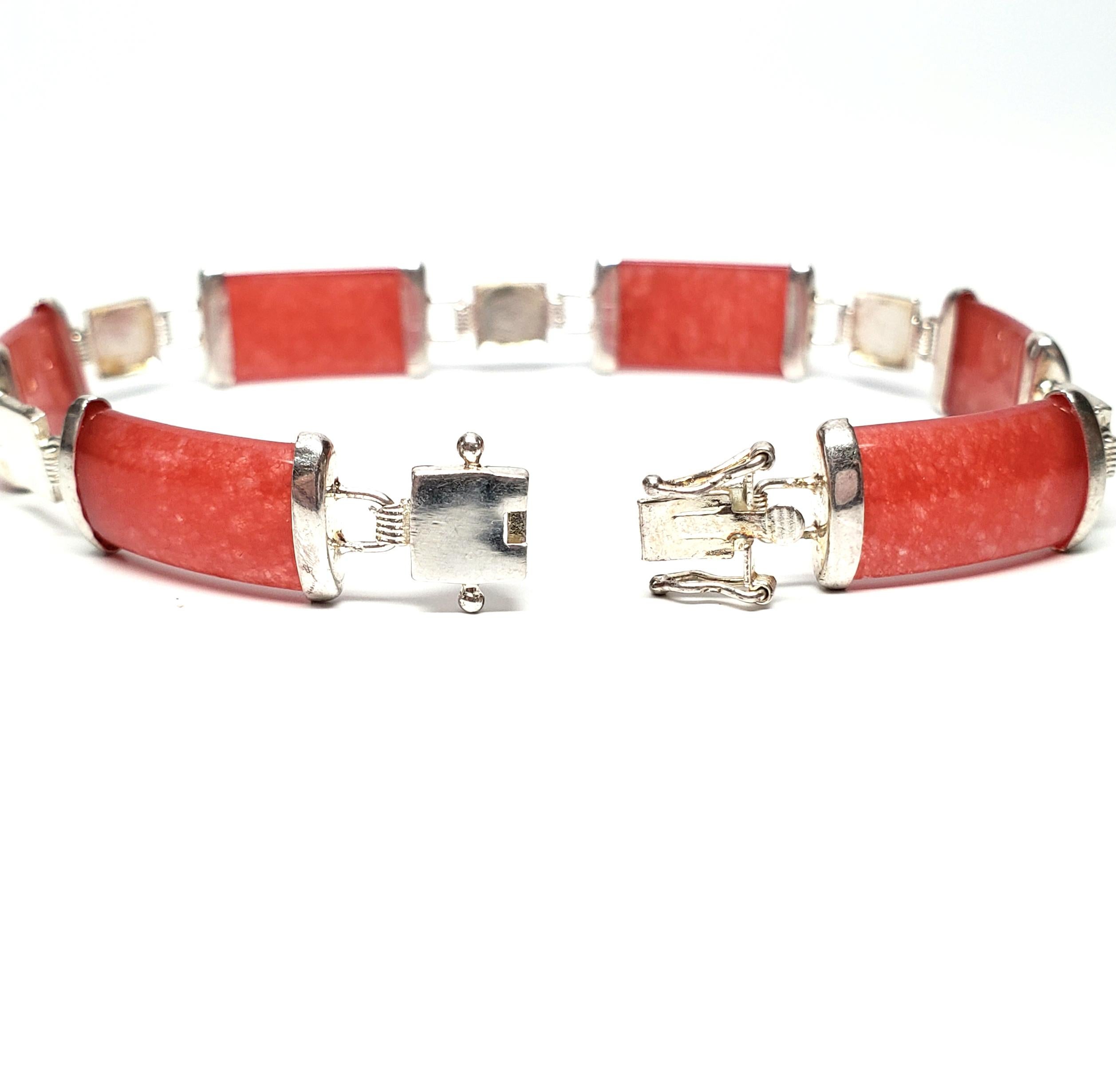 Women's Sterling Silver Red Jade Link Bracelet