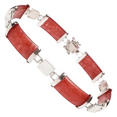 Vintage Sterling Silver Red Jade Link Bracelet