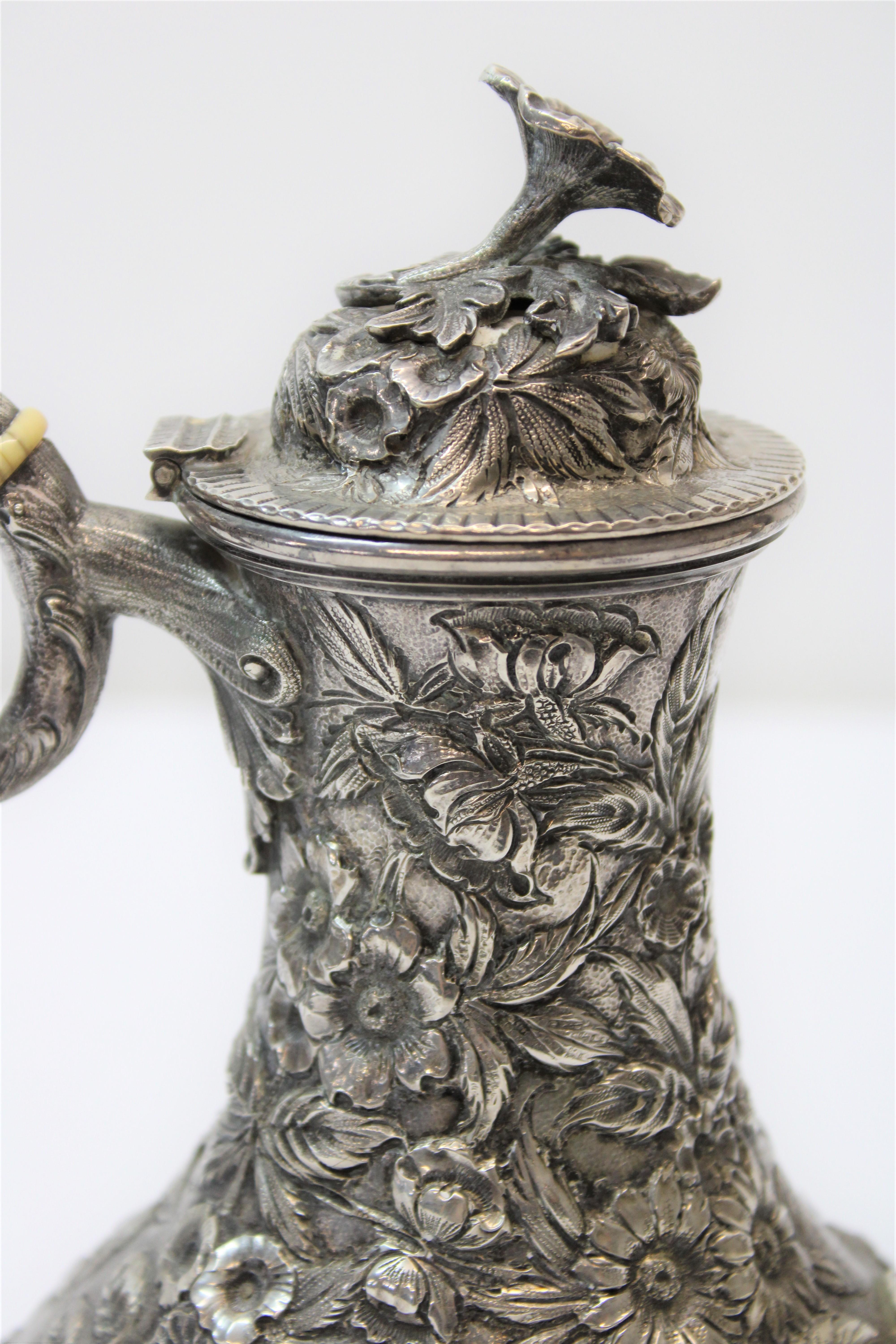 Sterling Silver Repousse Coffee Pot In Good Condition For Sale In San Francisco, CA