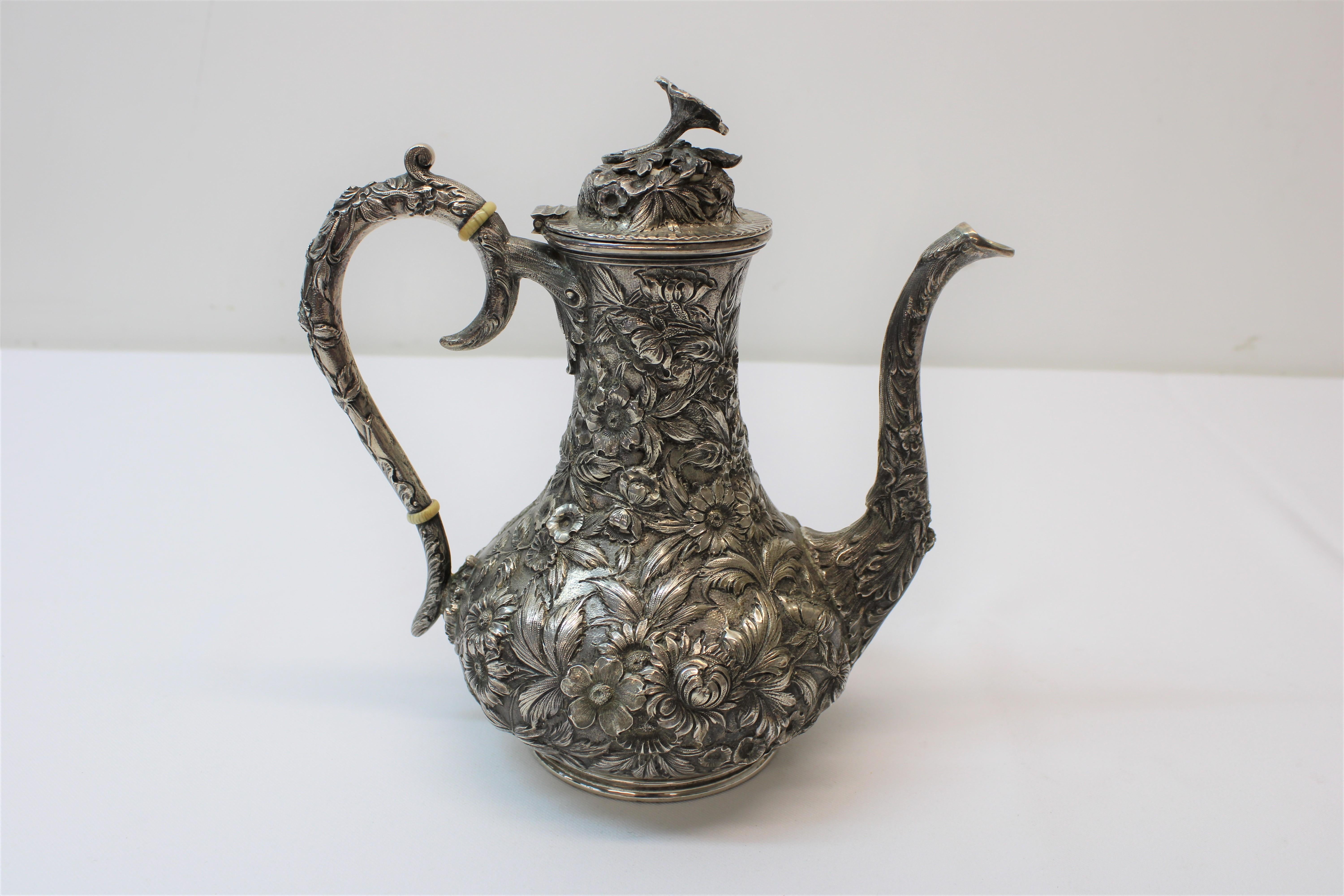 Sterling Silver Repousse Coffee Pot For Sale 2