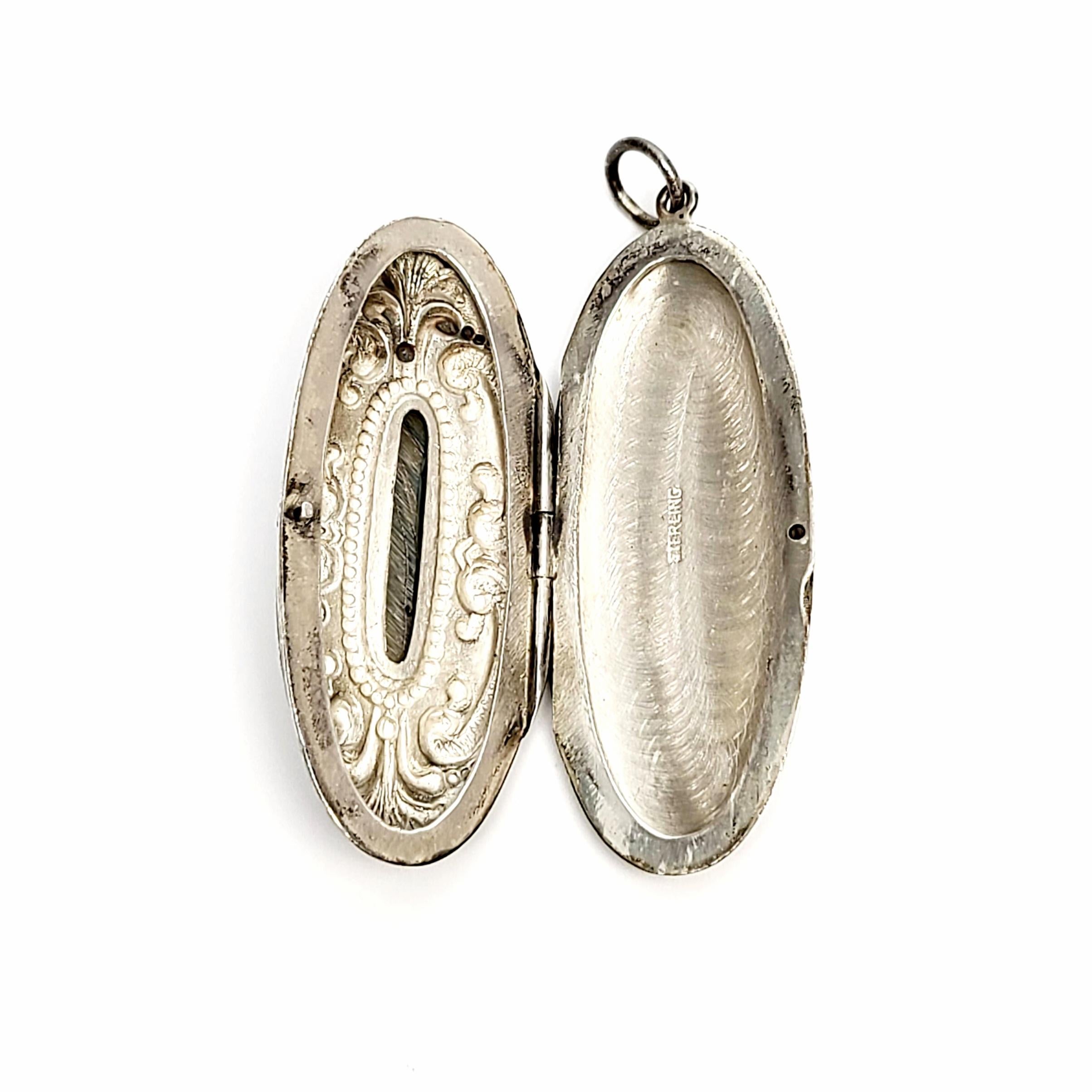 Women's or Men's Sterling Silver Repousse Abalone Oblong Locket