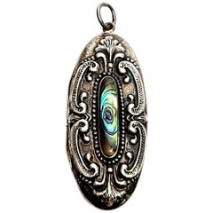 Sterling Silver Repousse Abalone Oblong Locket