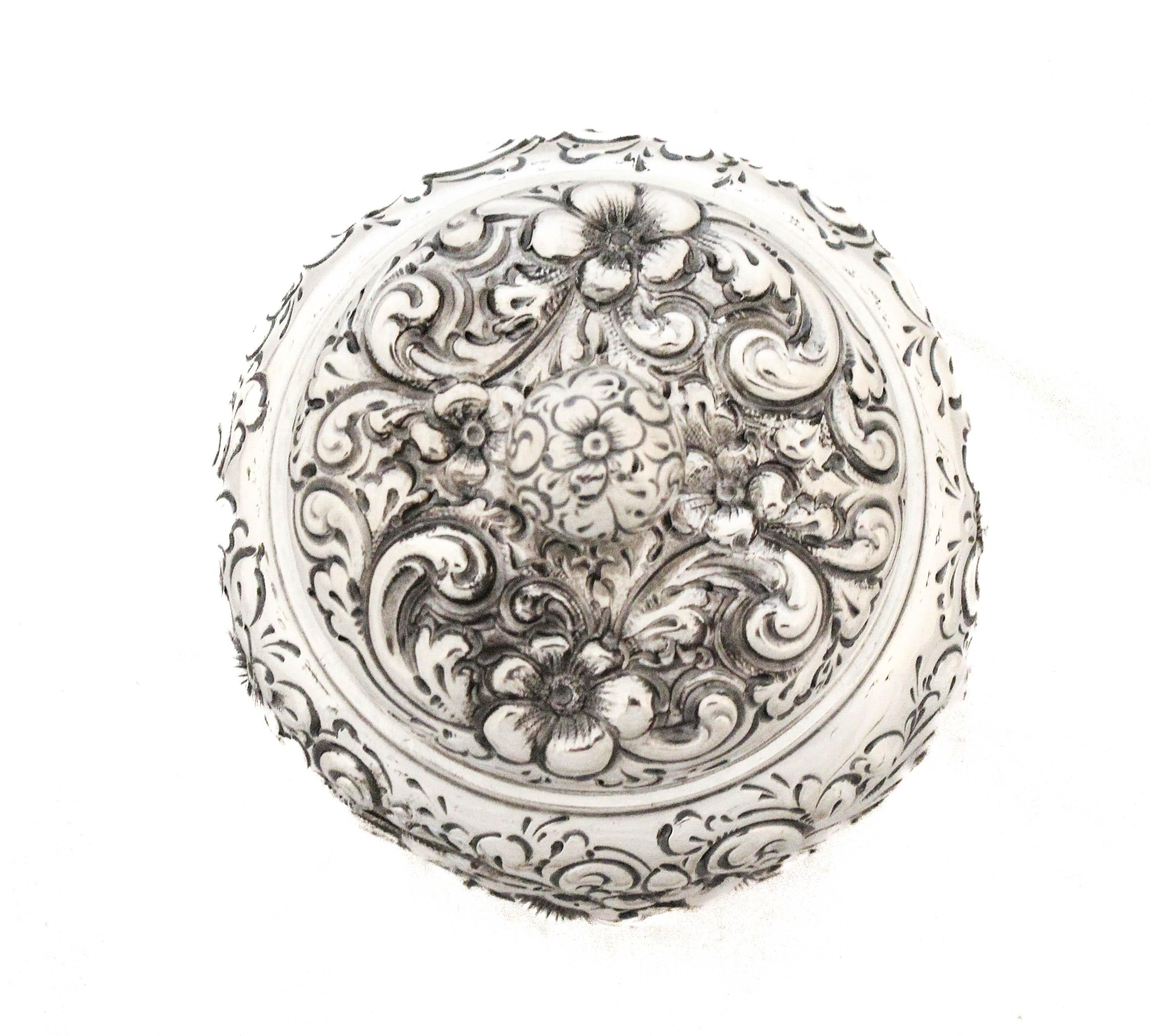 American Sterling Silver “Repousse” Jar For Sale