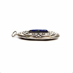Sterling Silver Repousse Lapis Oblong Locket