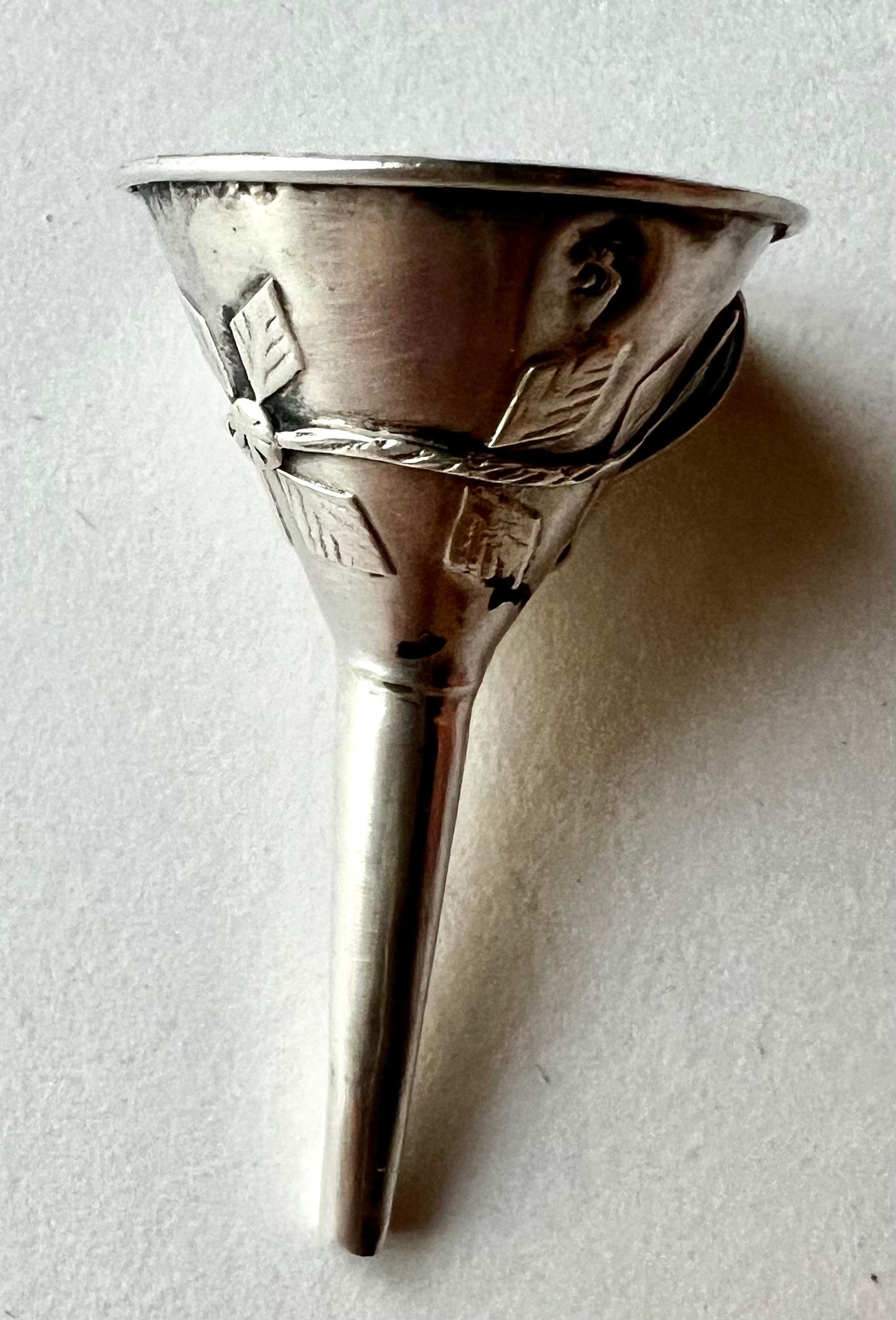 Hand-Crafted Sterling Silver Repoussé or Filagree Perfume Funnel For Sale