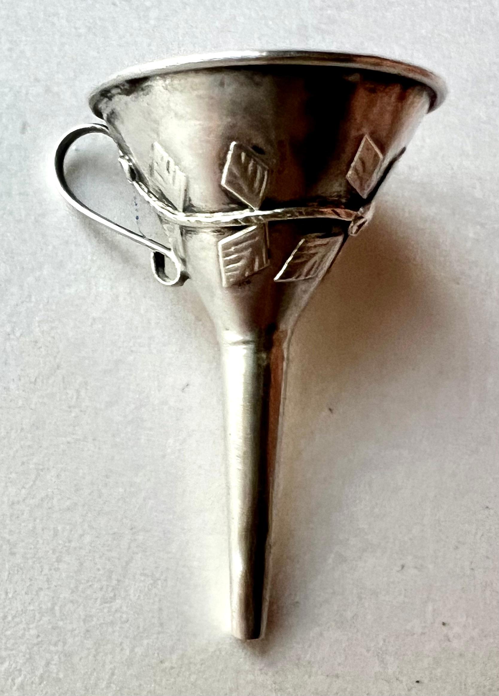 19th Century Sterling Silver Repoussé or Filagree Perfume Funnel For Sale