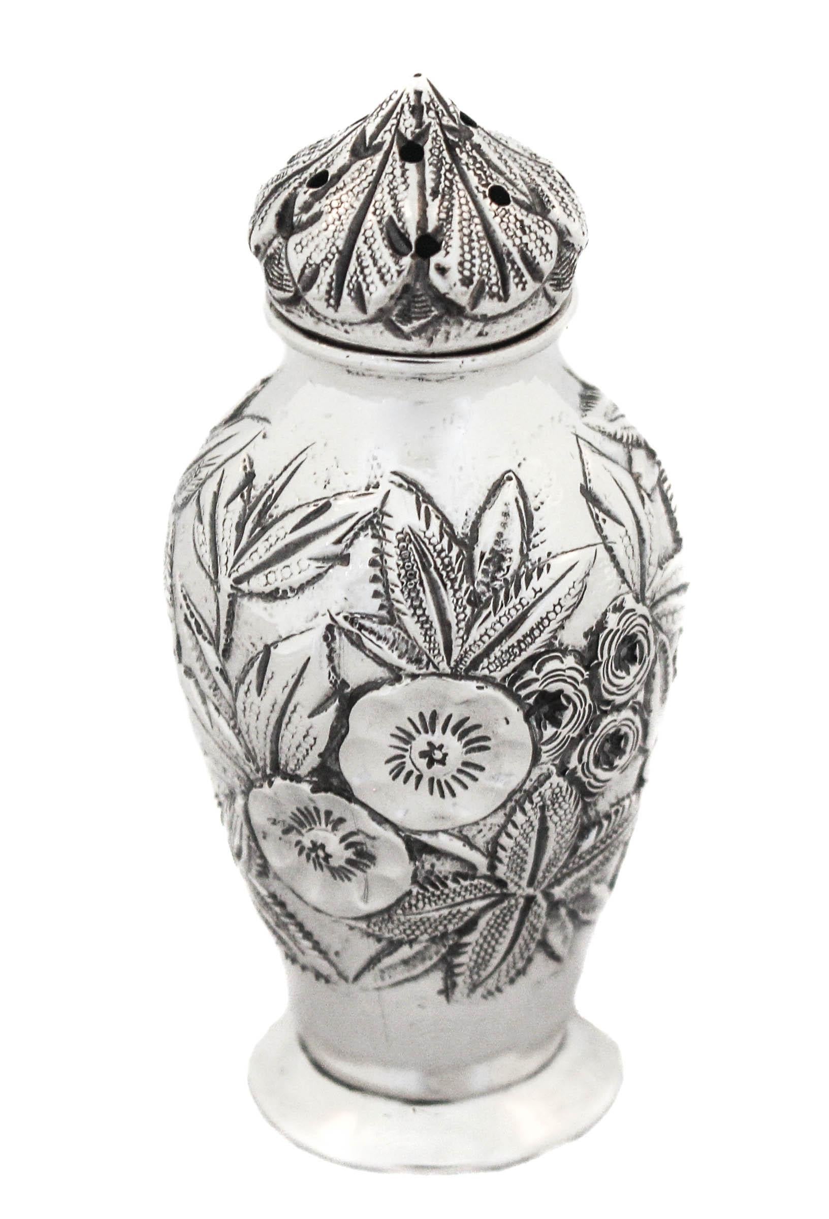 American Sterling Silver Repousse Salt Shakers For Sale