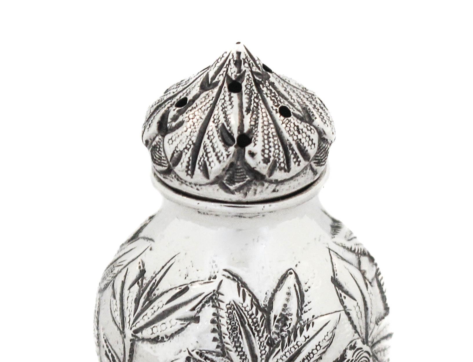 Sterling Silver Repousse Salt Shakers For Sale 1