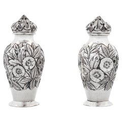 Antique Sterling Silver Repousse Salt Shakers