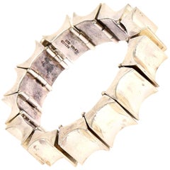 Sterling Silver Reticulated Link Sculptural Cuff Bracelet Vintage