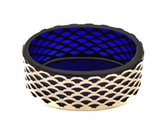 Sterling Silver Reticulated Salt Cellar with Cobalt Liner