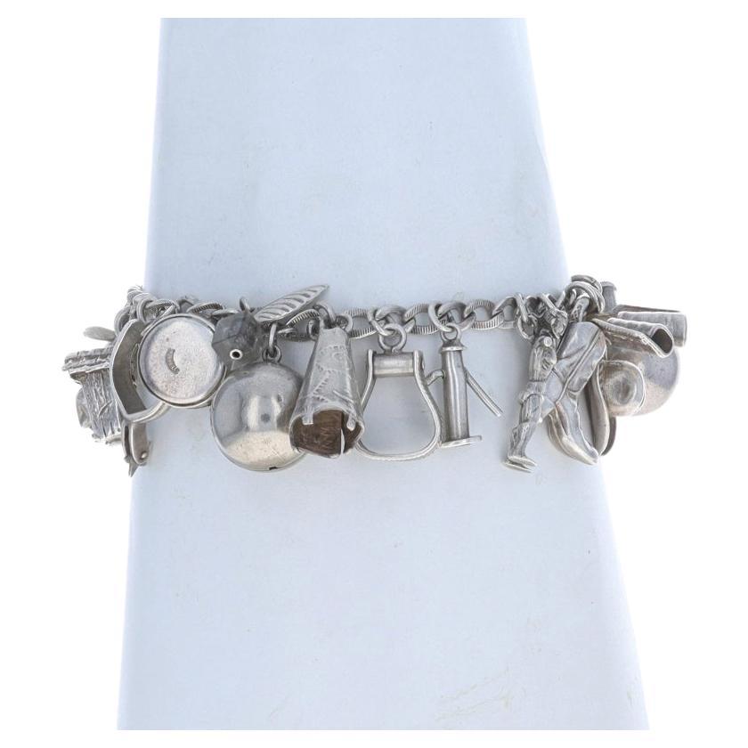 Vintage 1930/50's Automade Sterling Silver Charm Bracelet W/ 24 Sterling  Charms