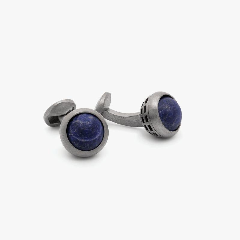Men's Sterling Silver Revolve Cufflinks with Lapis For Sale