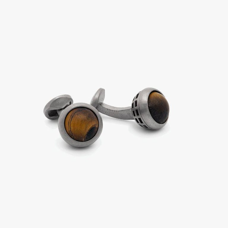 Sterling Silver Revolve Cufflinks with Tiger Eye In New Condition For Sale In Fulham business exchange, London