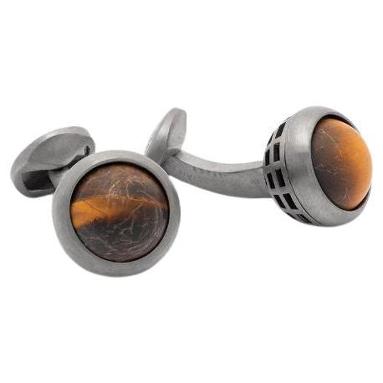 Sterling Silver Revolve Cufflinks with Tiger Eye For Sale