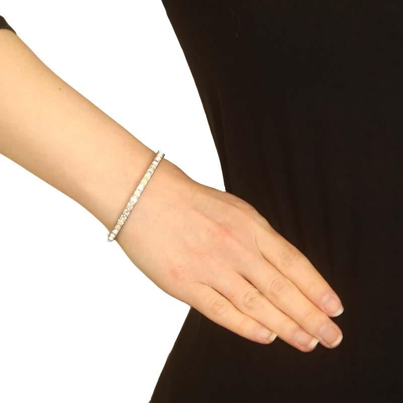 Sterling Silver Rhinestone Art Deco Bangle Bracelet 6 3/4