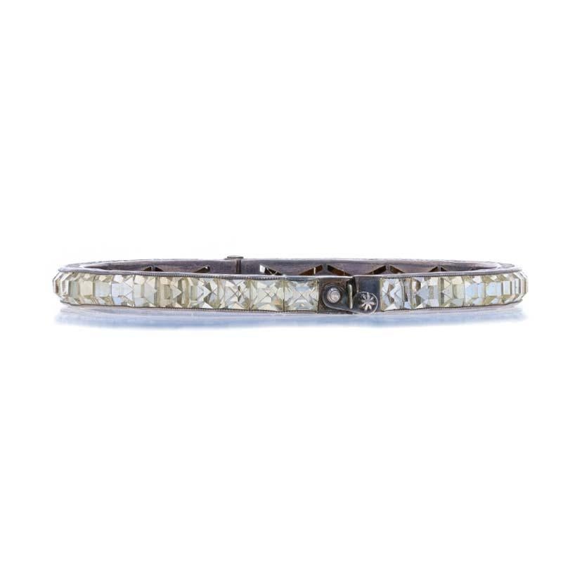 Women's Sterling Silver Rhinestone Art Deco Bangle Bracelet 6 3/4