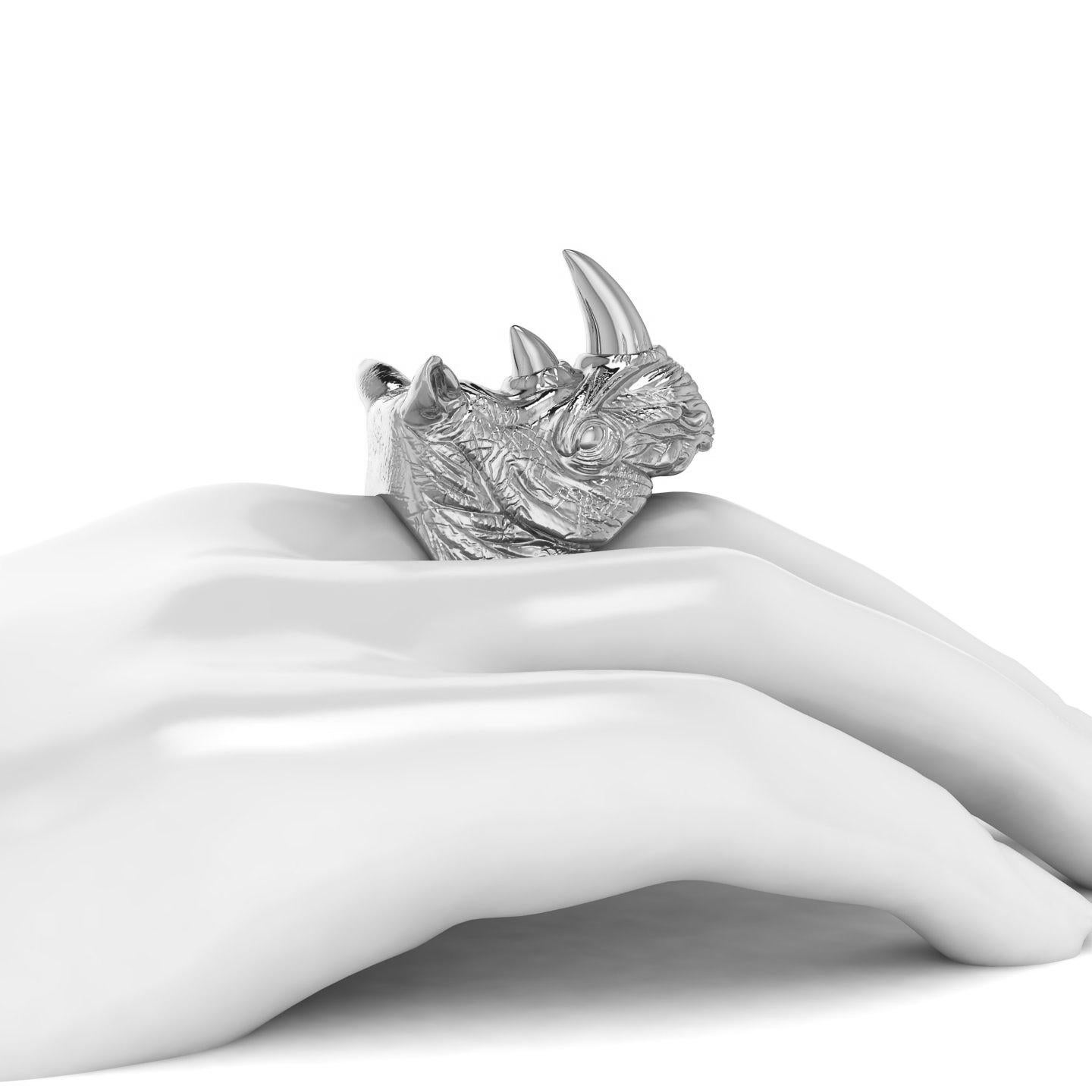 Sterling Silver Rhino Ring In New Condition In New York, NY