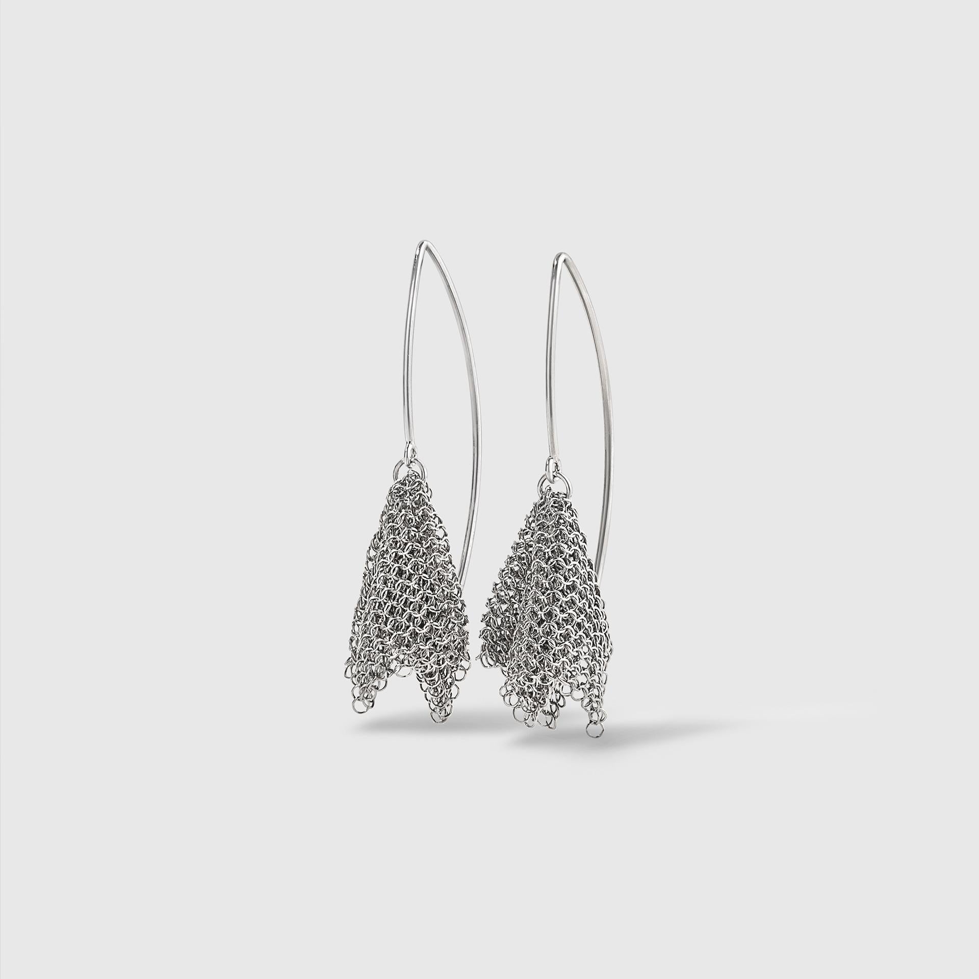 Contemporary Sterling Silver Rhodium Plated Fine Chainmaille Mesh Earrings by Ashley Childs For Sale