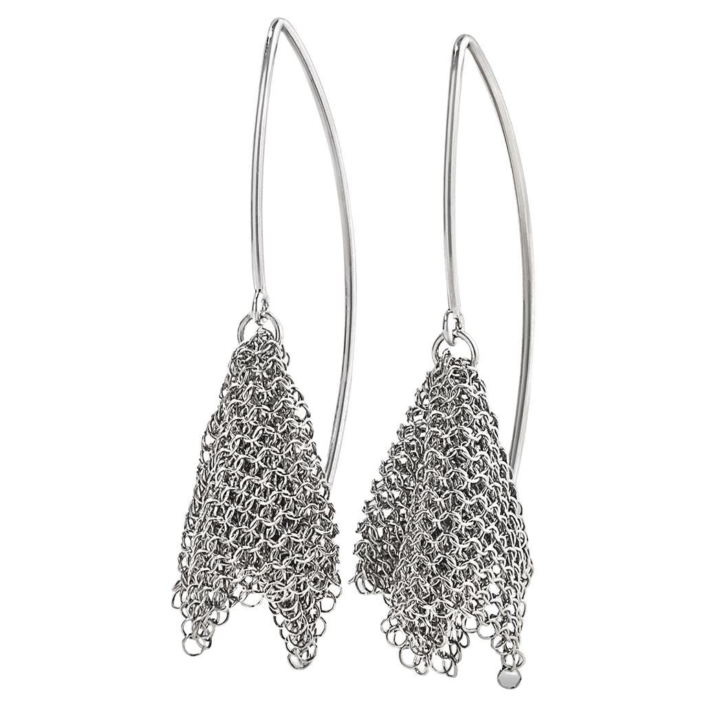 Sterling Silver Rhodium Plated Fine Chainmaille Mesh Earrings by Ashley Childs For Sale