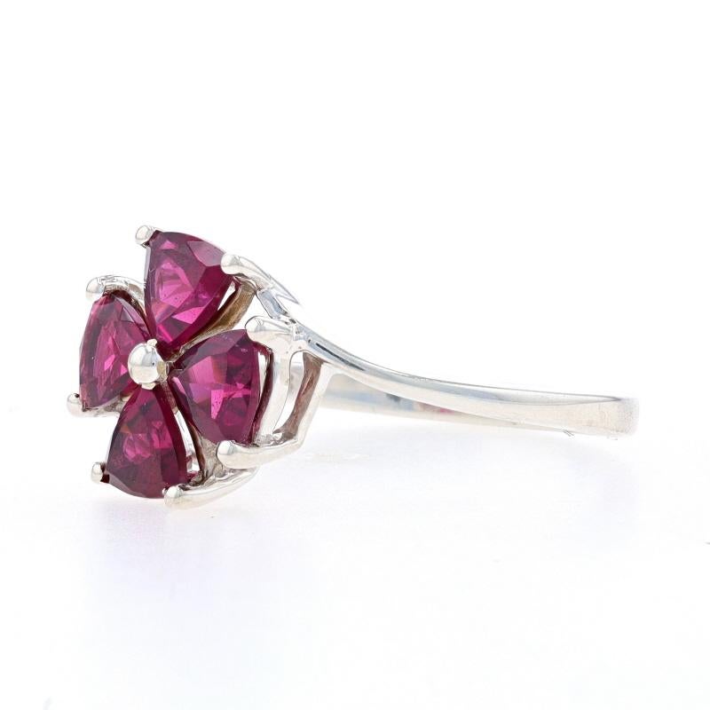 Sterling Silver Rhodolite Garnet Cluster Bypass Ring 925 Trillion 1.70ctw Flower In Excellent Condition In Greensboro, NC