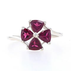 Sterling Silver Rhodolite Garnet Cluster Bypass Ring 925 Trillion 1.70ctw Flower