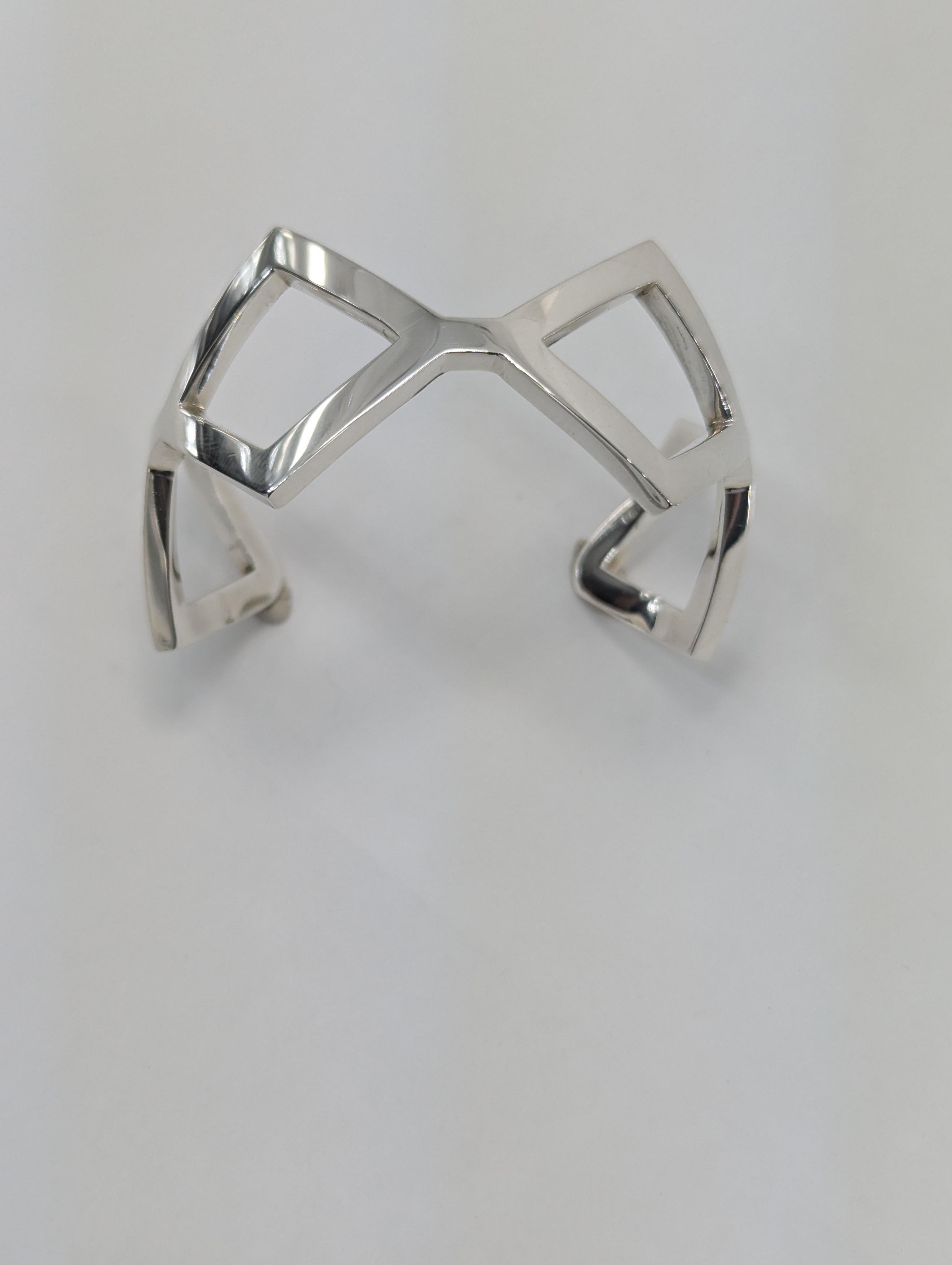 Sterling Silber Rhombus Manschettenarmband für Damen oder Herren