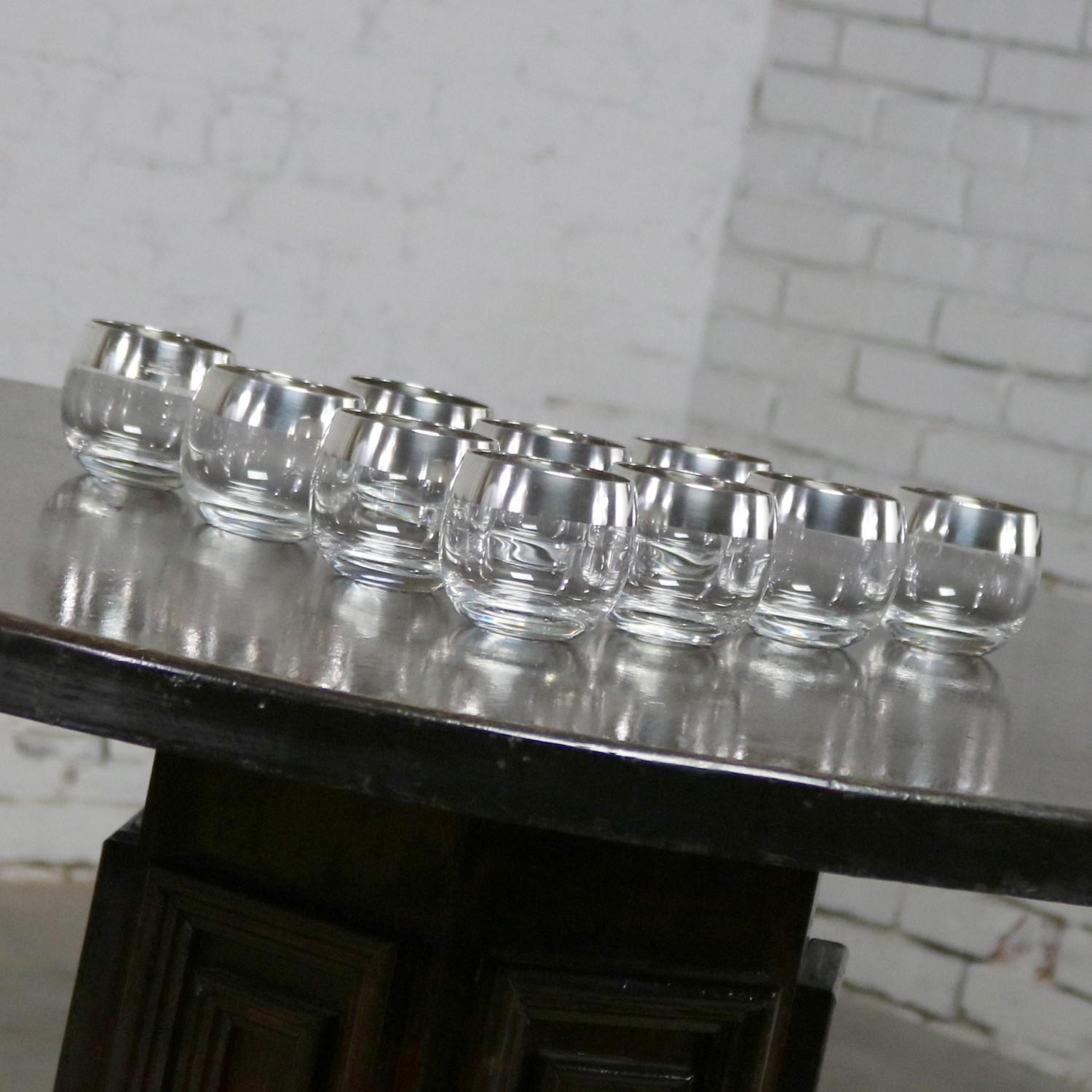 20th Century Sterling Silver Rimmed Roly Poly Cocktail Glasses Attributed to Dorothy Thorpe