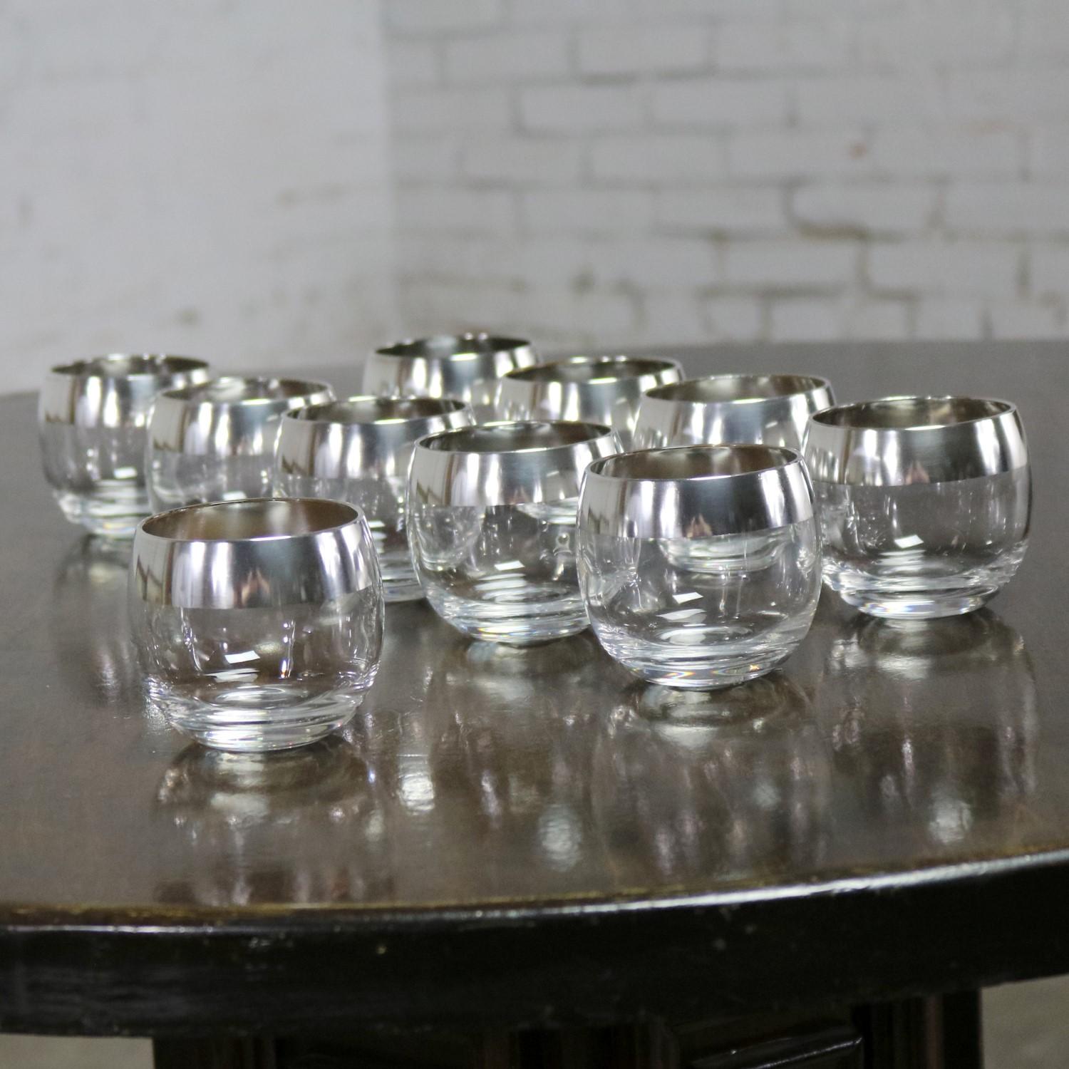 American Sterling Silver Rimmed Roly Poly Cocktail Glasses Attributed to Dorothy Thorpe