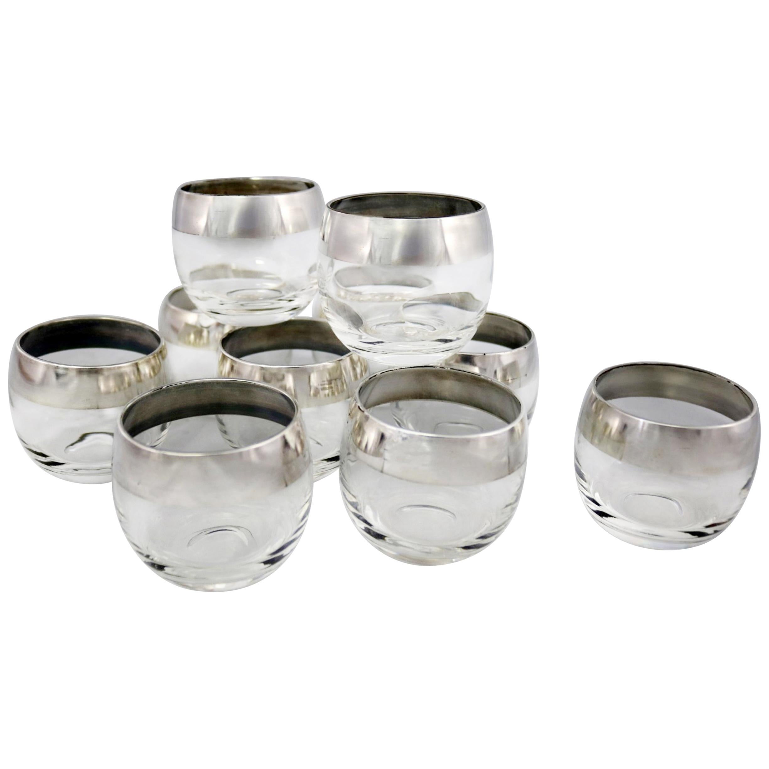 Sterling Silver Rimmed Roly Poly Cocktail Glasses Attributed to Dorothy Thorpe