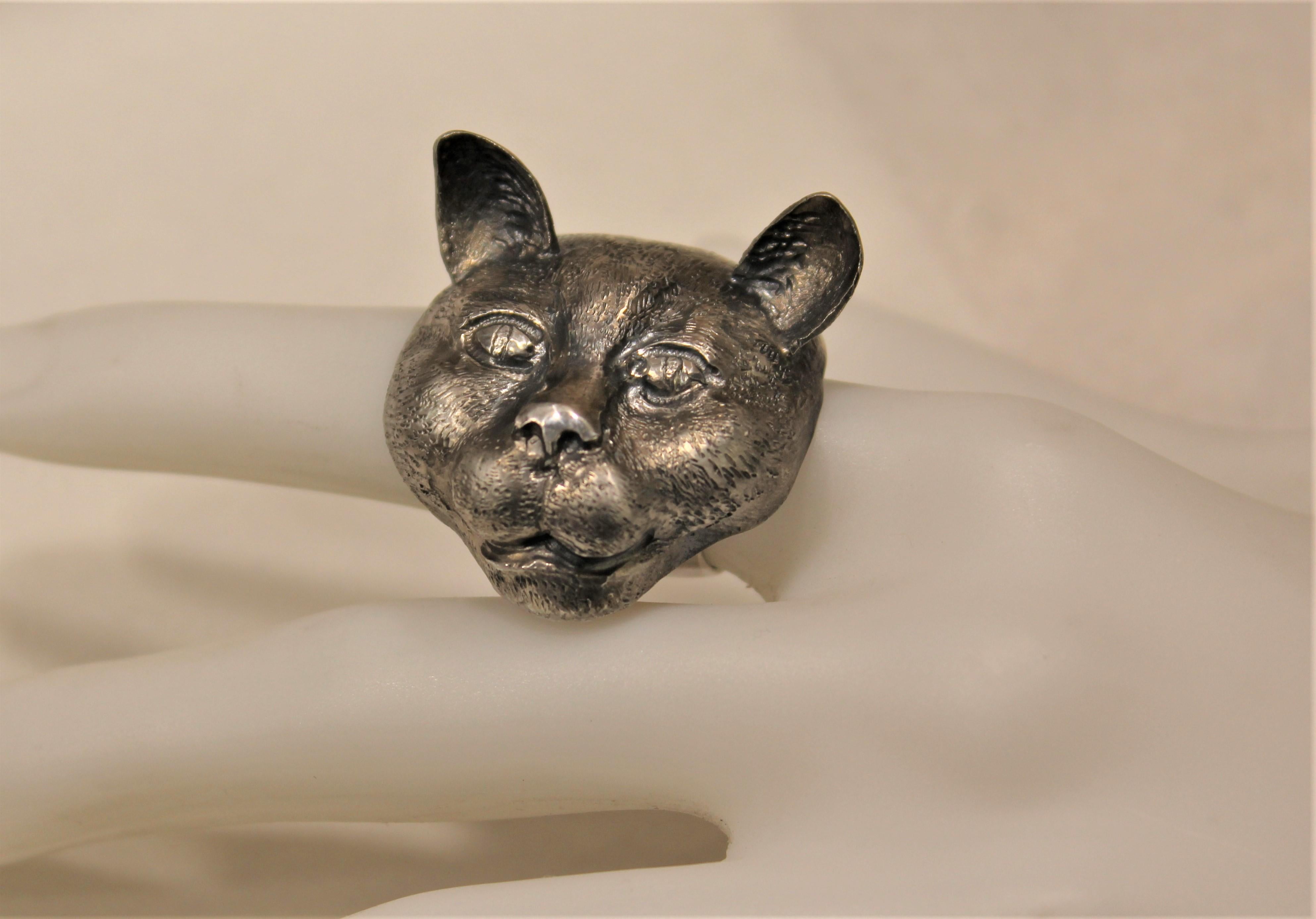 Sterling Silver, Ring, Cat, Handcrafted, Italy In New Condition For Sale In Firenze, IT