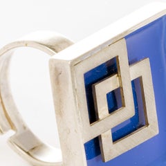 Bague en argent, géométrique, contemporaine, faite à la main, carrée dans le carré