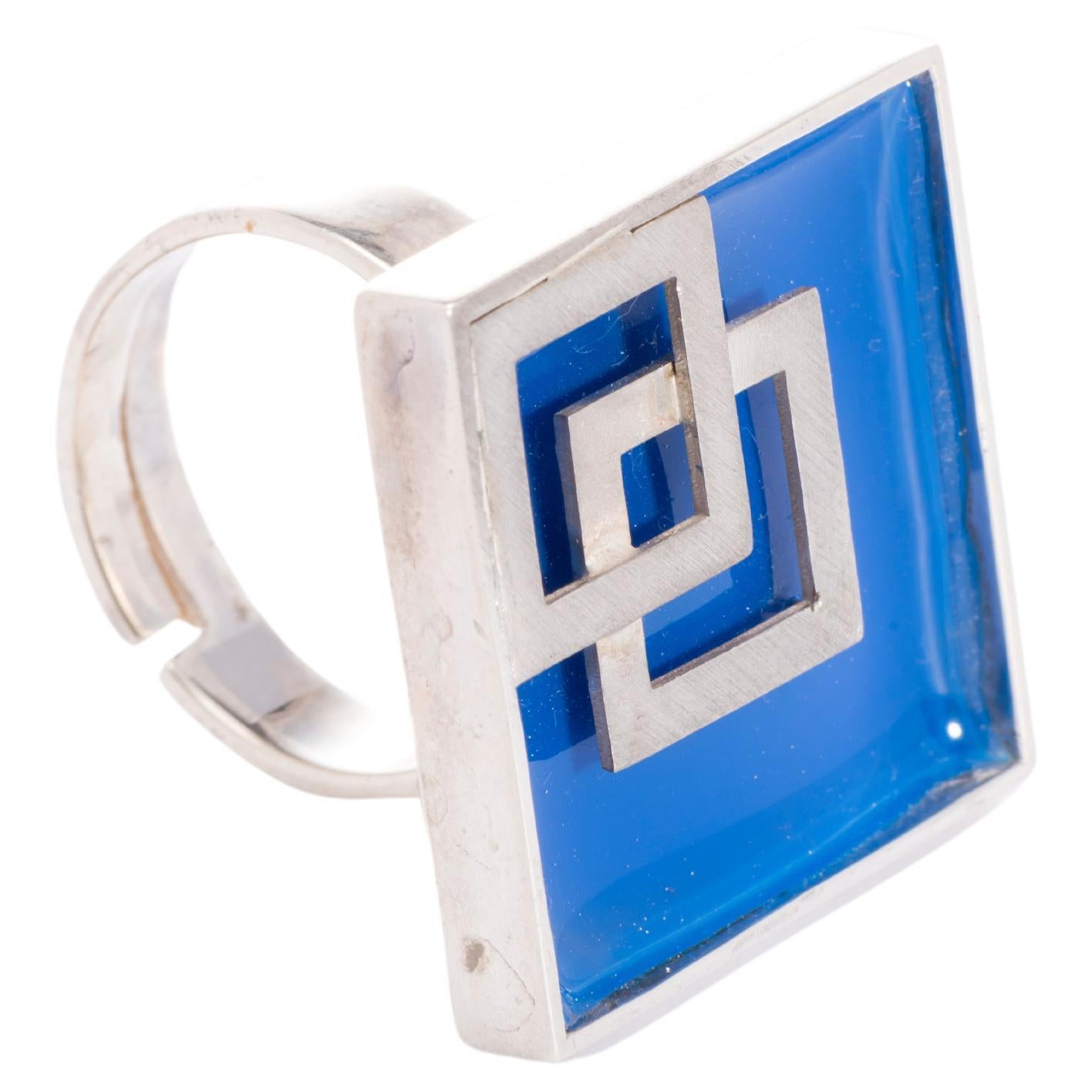 Sterling Silver Ring, Geometric, Contemporary, Handmade, Square in Square