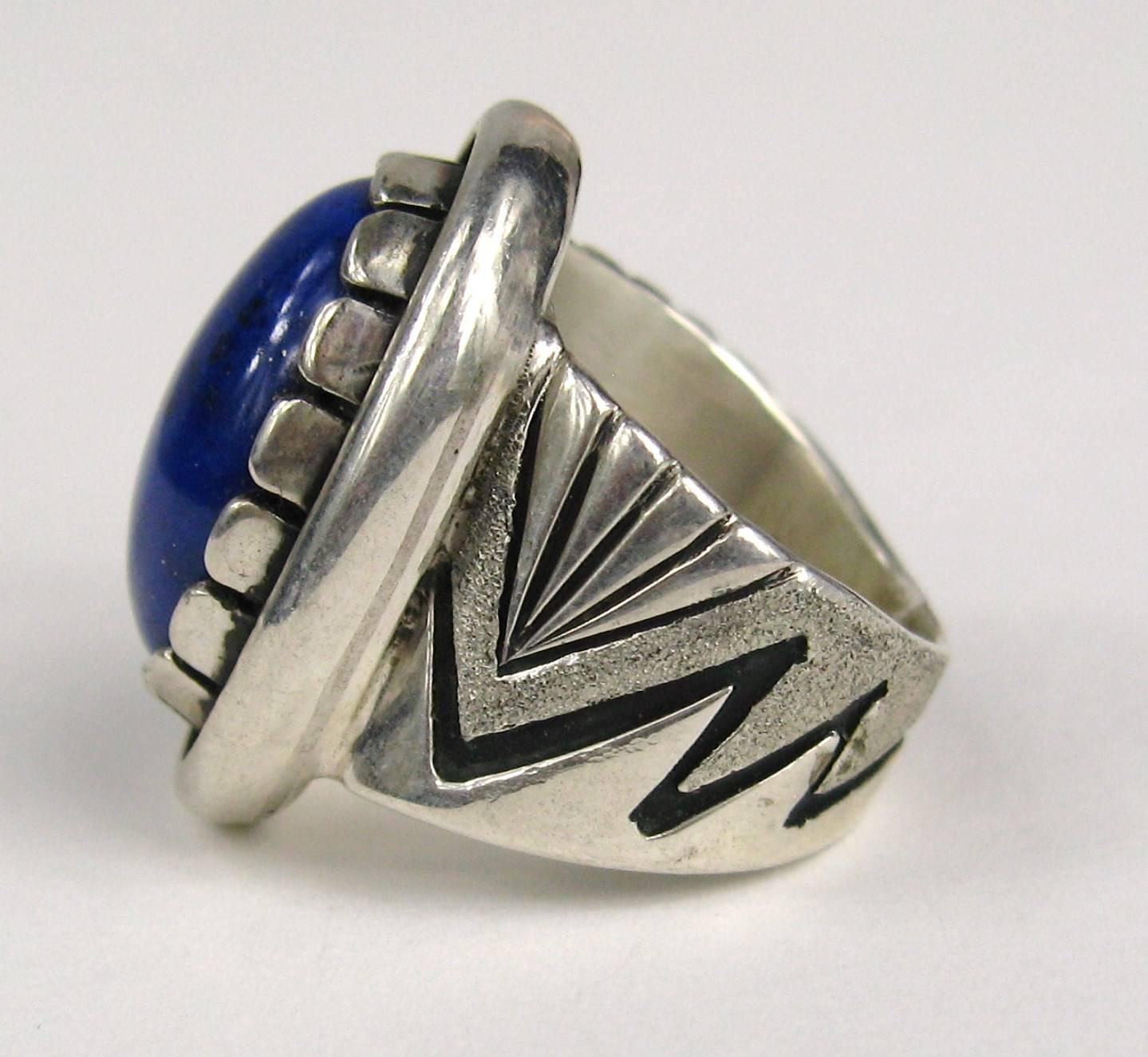 Native American Sterling Silver Ring Lapis lazuli Shadow Box  For Sale
