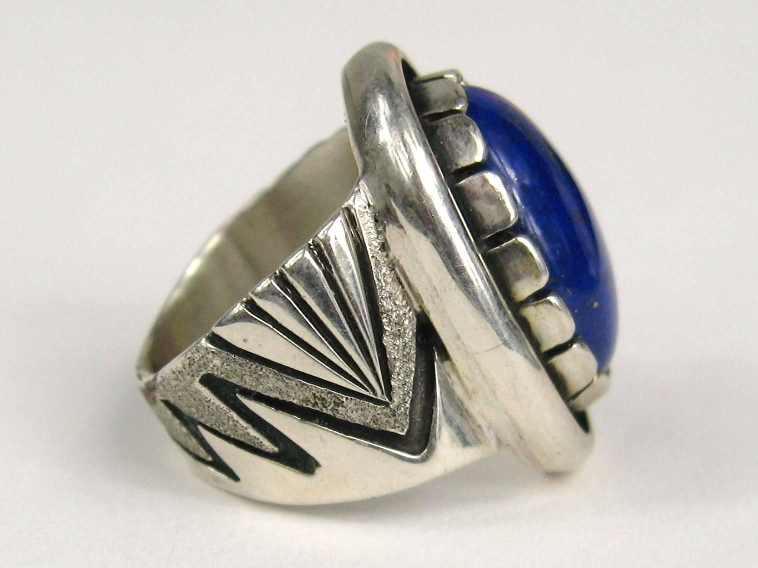 Sterling Silver Ring Lapis lazuli Shadow Box  In Good Condition For Sale In Wallkill, NY