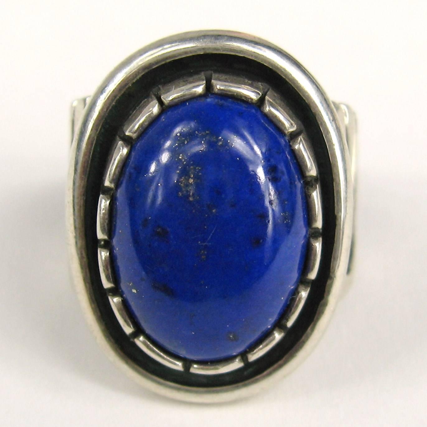 Women's or Men's Sterling Silver Ring Lapis lazuli Shadow Box  For Sale