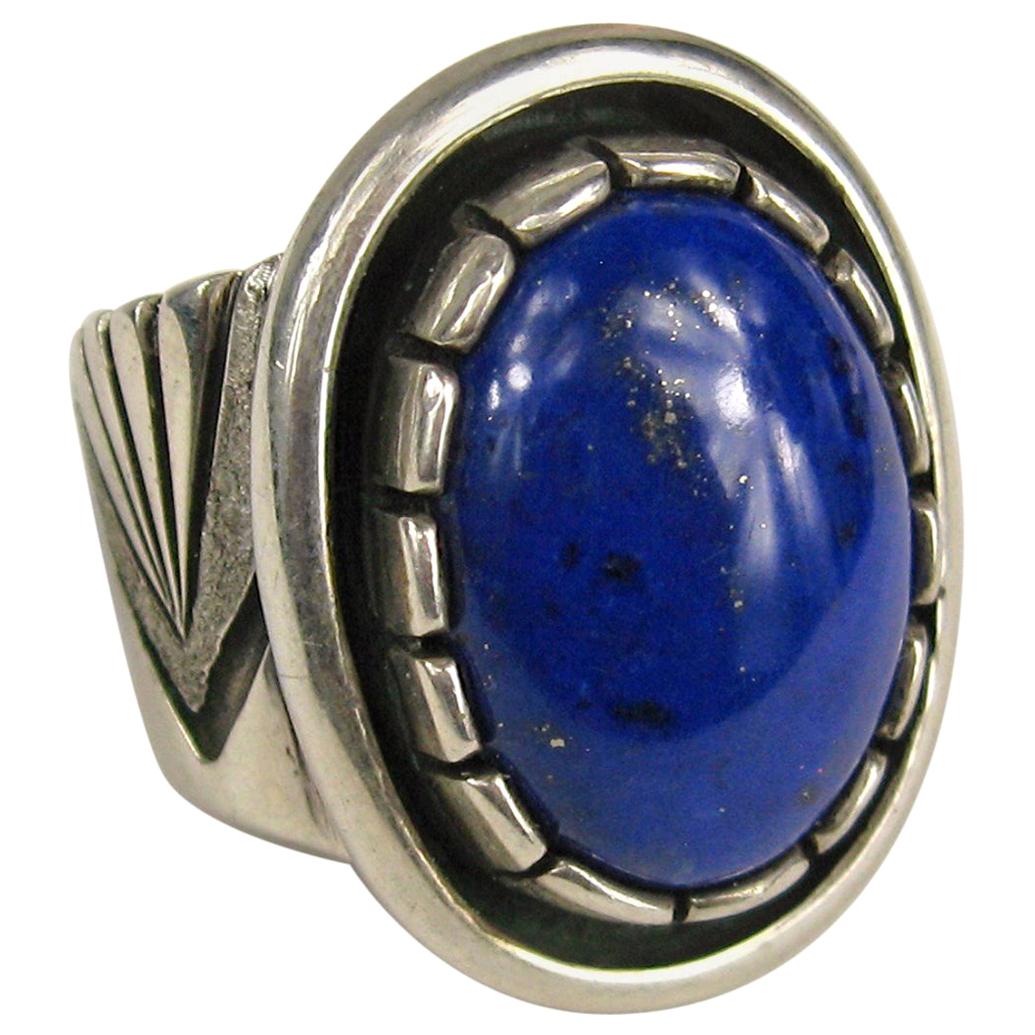 Sterling Silver Ring Lapis lazuli Shadow Box  For Sale